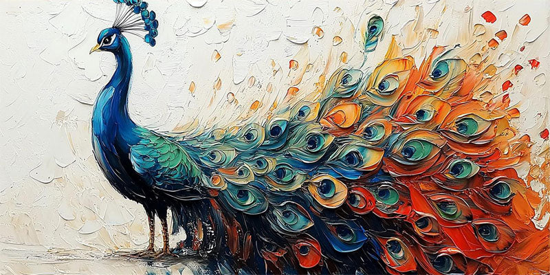 Colorful Peacock Wall Art | Large Textured Bird Painting Canvas #ZZ 173