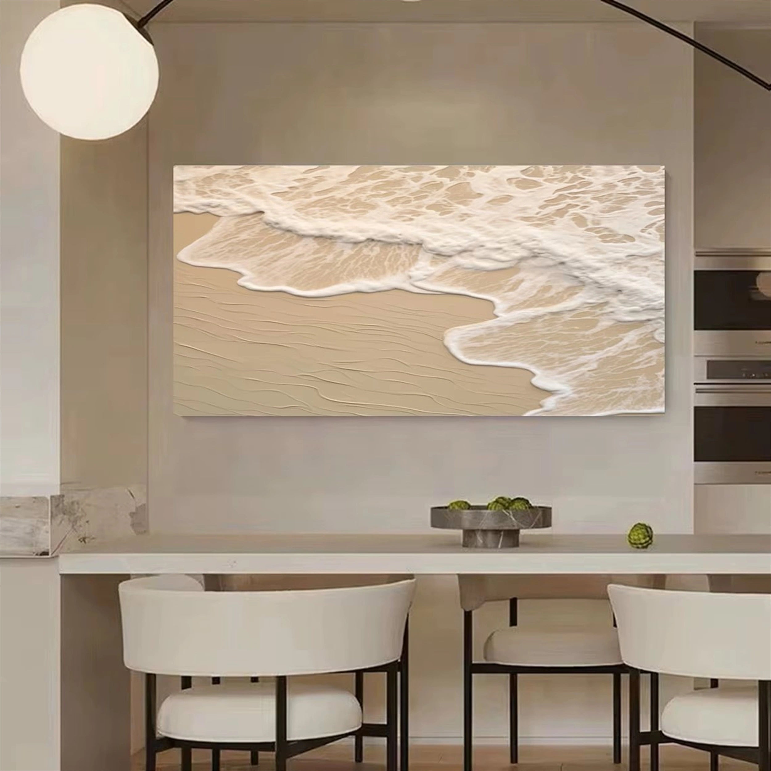 Beige Beach Painting - Sea Waves Texture Painting Canvas #JJ 264