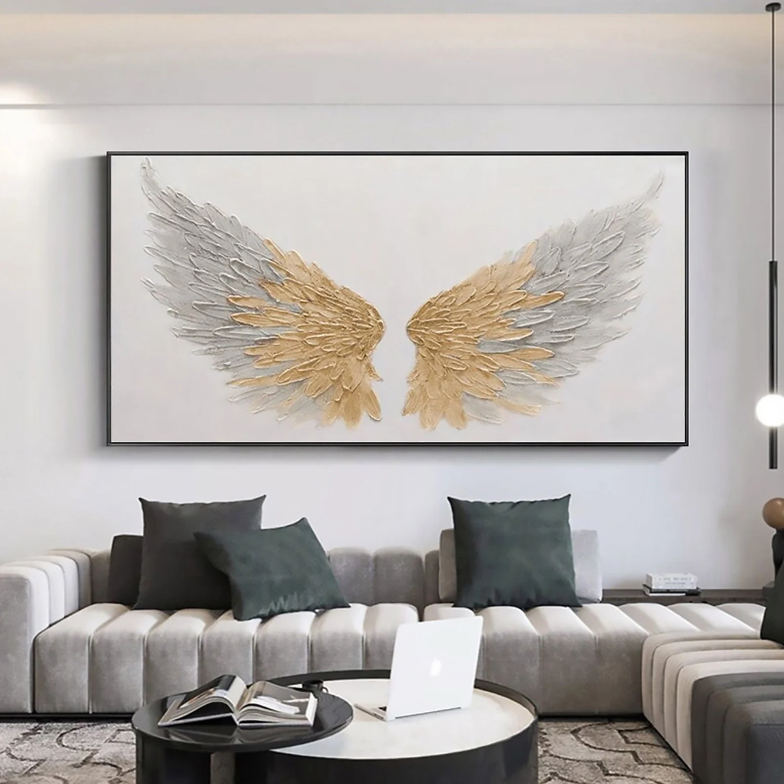 Gold & Gray Angel Wings Painting | Large Textured Wall Art #ZZ 014