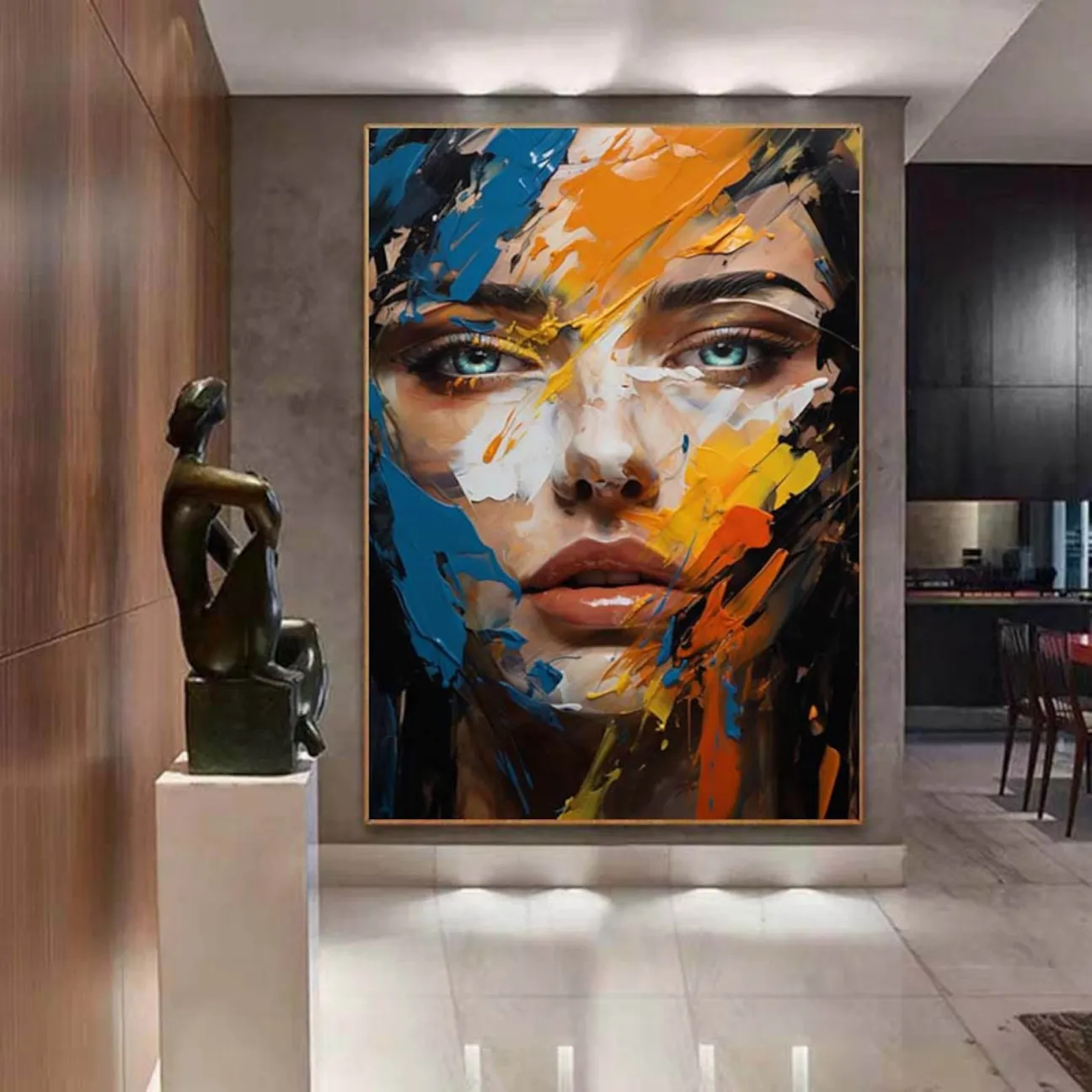 Contemporary Figurative Painting | Large Vertical Abstract Face Canvas Art #ZZ 202