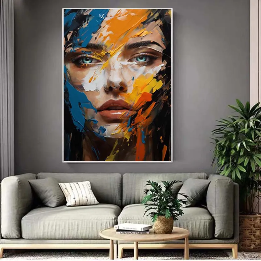 Contemporary Figurative Painting | Large Vertical Abstract Face Canvas Art #ZZ 202