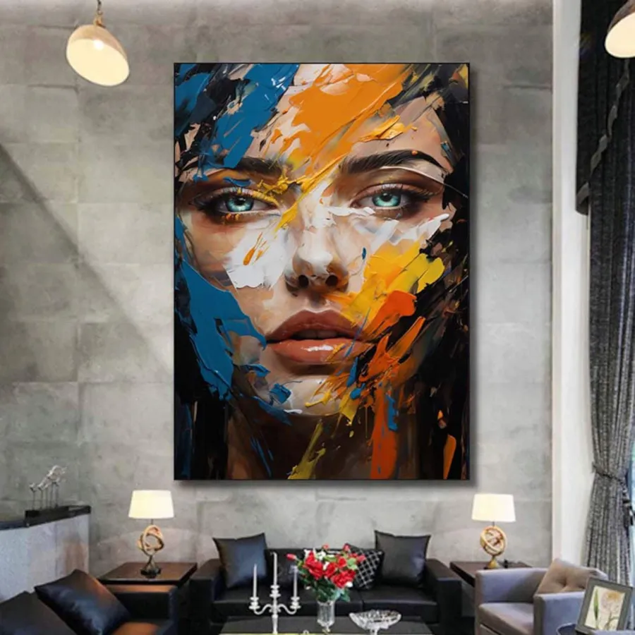 Contemporary Figurative Painting | Large Vertical Abstract Face Canvas Art #ZZ 202