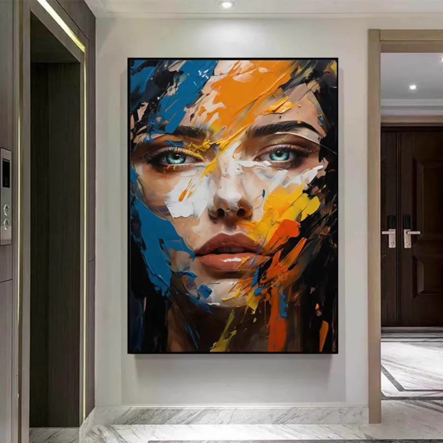 Contemporary Figurative Painting | Large Vertical Abstract Face Canvas Art #ZZ 202