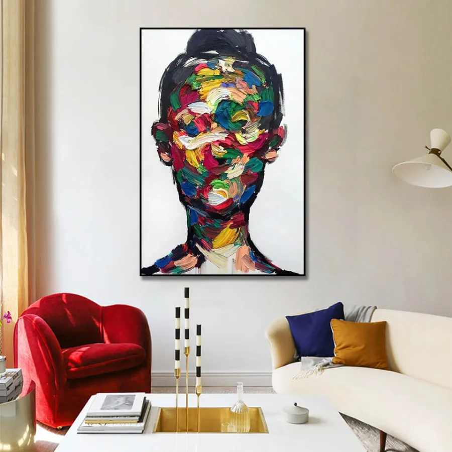 Colorful Abstract Portrait Wall Art | Large Vertical Textured Painting #ZZ 205