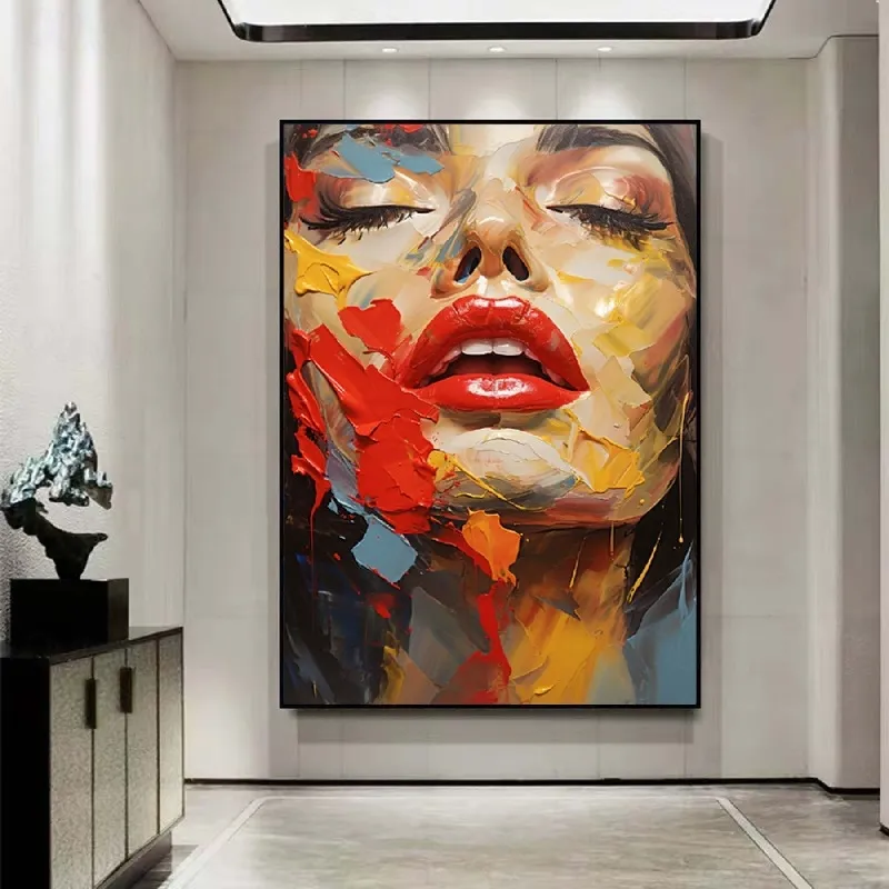 Abstract Woman Face Wall Art | Large Vertical Colorful Portrait Painting #ZZ 200