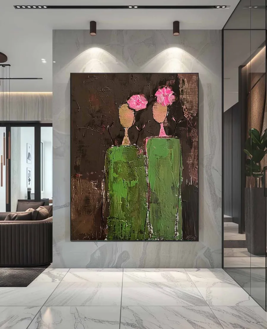 Large Contemporary Wall Art | Abstract Painting Figures Flowers #ZZ 225
