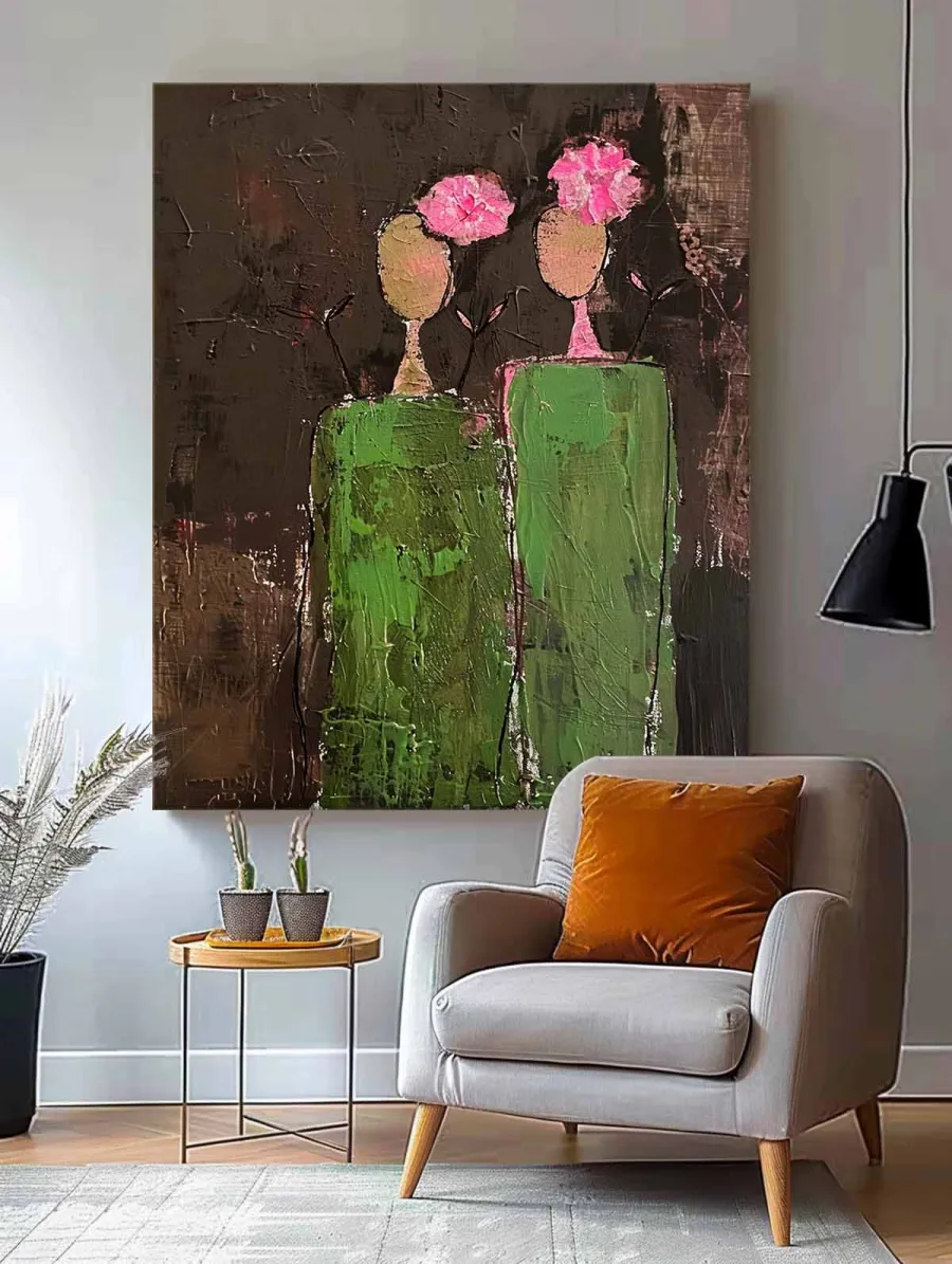 Large Contemporary Wall Art | Abstract Painting Figures Flowers #ZZ 225