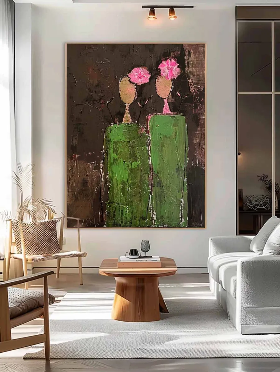 Large Contemporary Wall Art | Abstract Painting Figures Flowers #ZZ 225