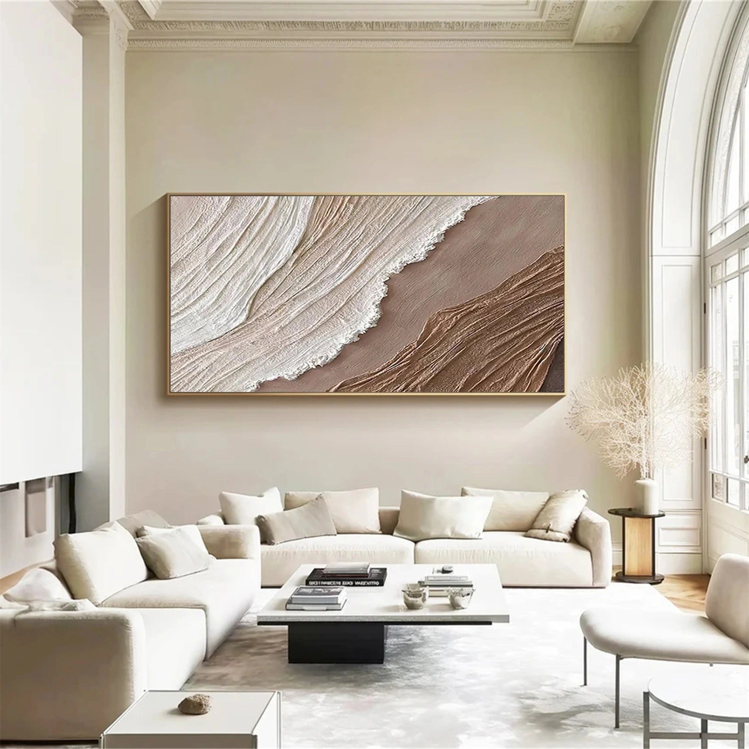 Oversized Neutral Canvas Wall Art Textured Ocean Panels #ZZ 062