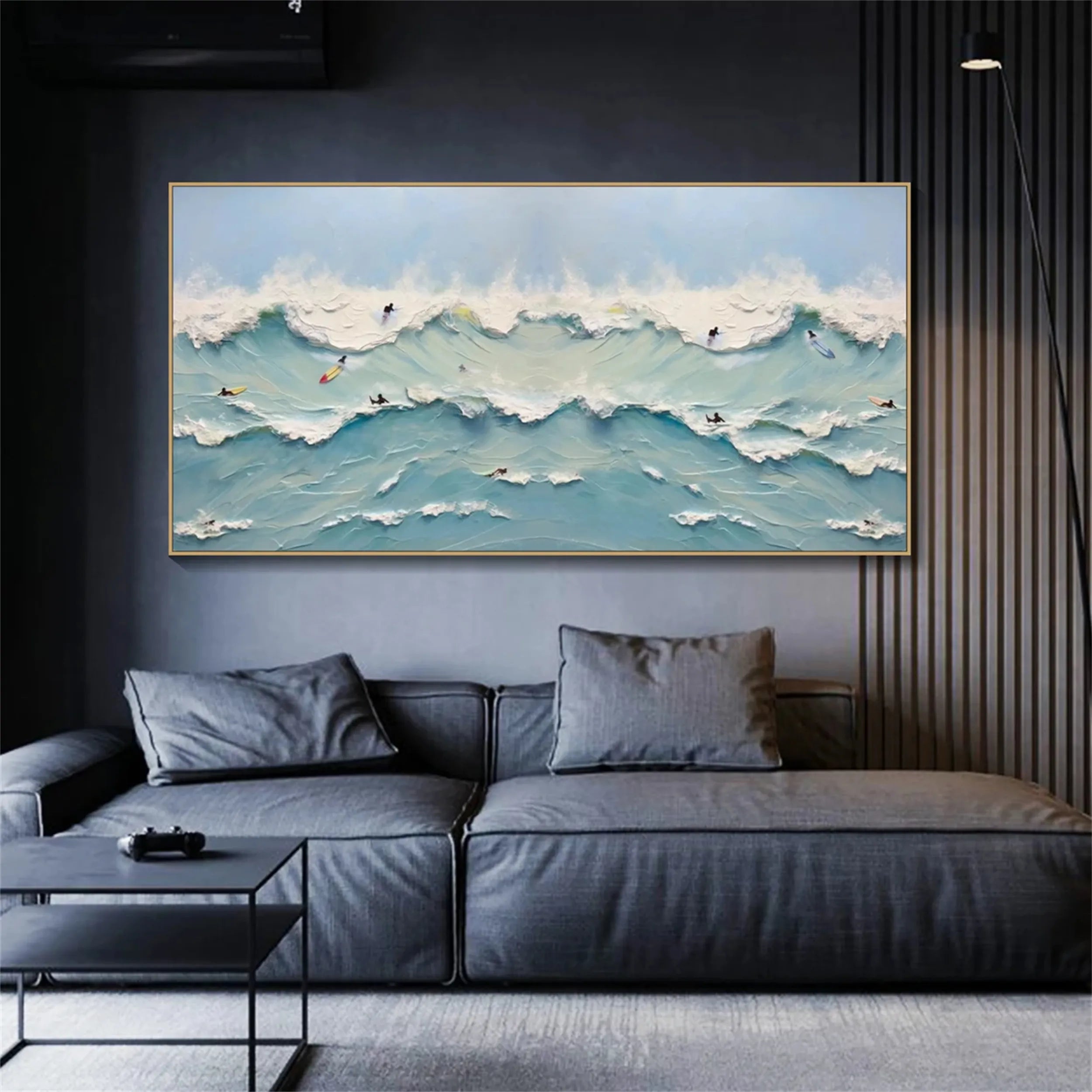 Surfer's Horizon – Textured Ocean Wave Painting Home Decor #JJ 247