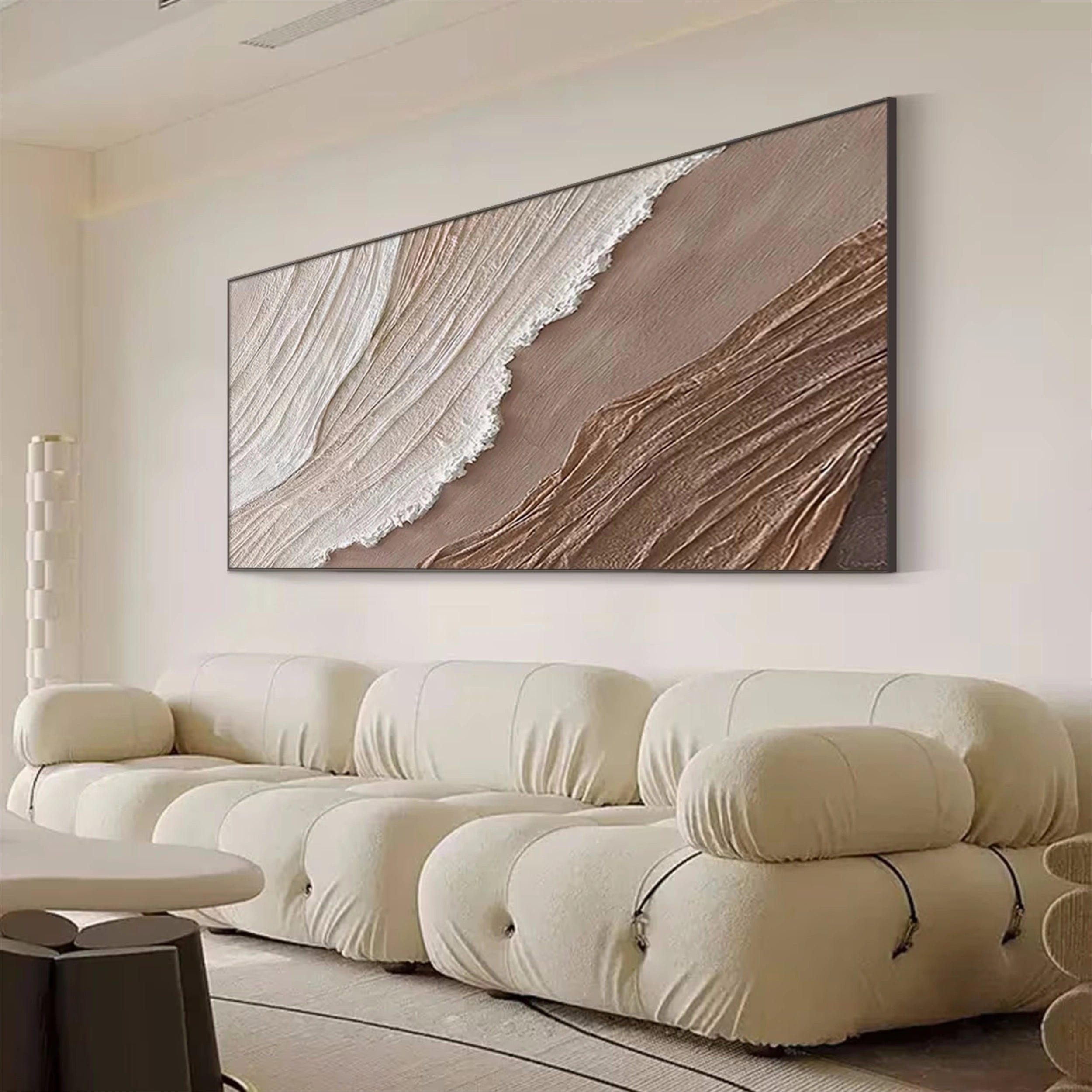 Oversized Neutral Canvas Wall Art Textured Ocean Panels #ZZ 062