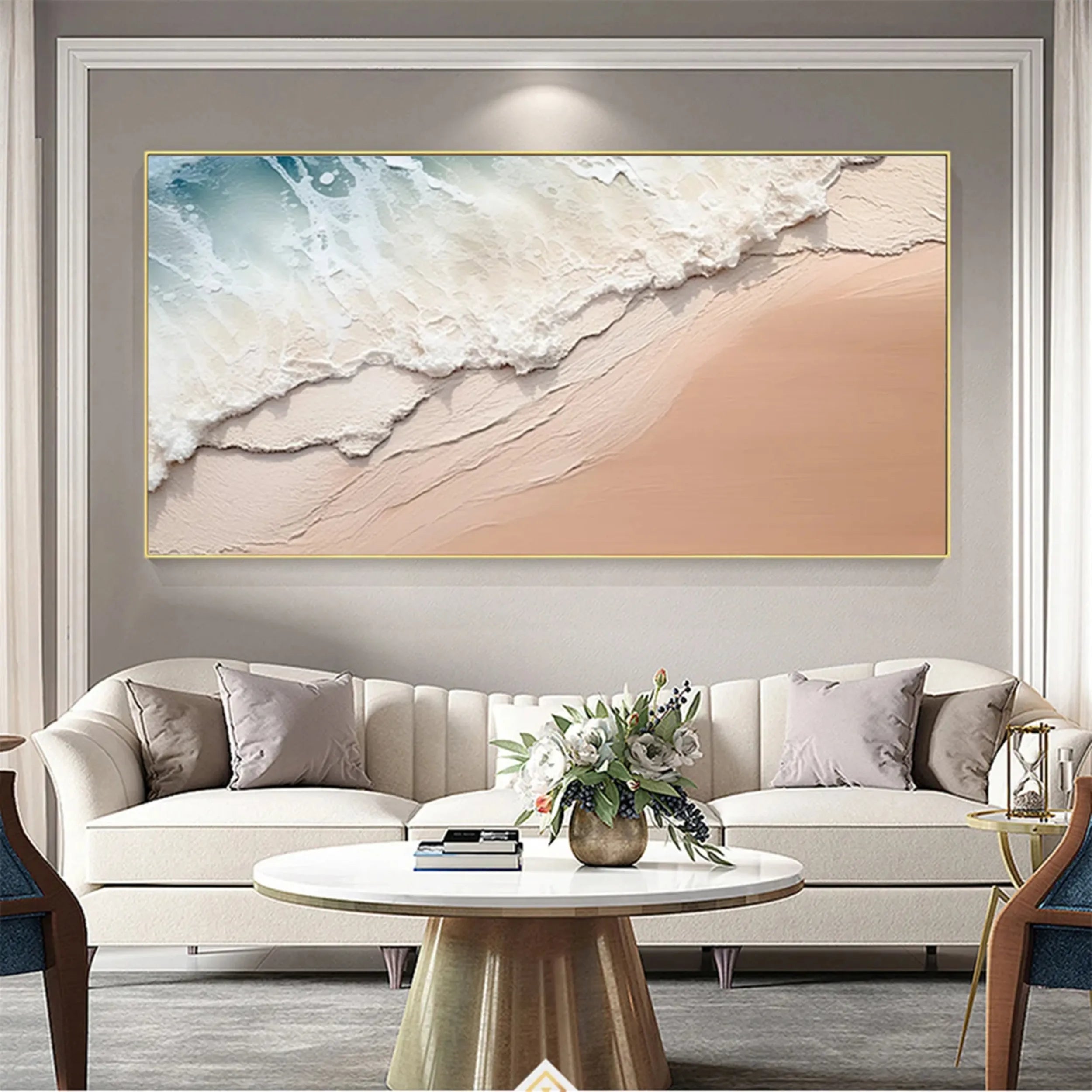 Large Textured Beach Wall Art | Abstract Ocean Wave & Sand Canvas #ZZ 076