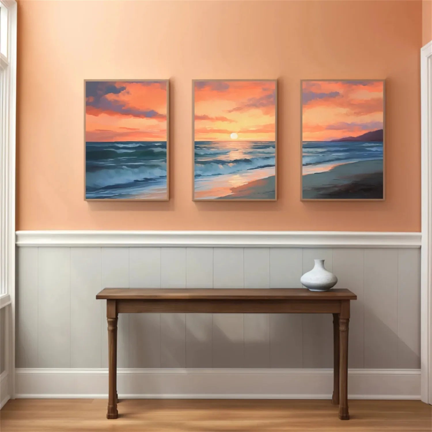 Handmade Sunset Seascape - Orange Blue Wall Art #JJ 206