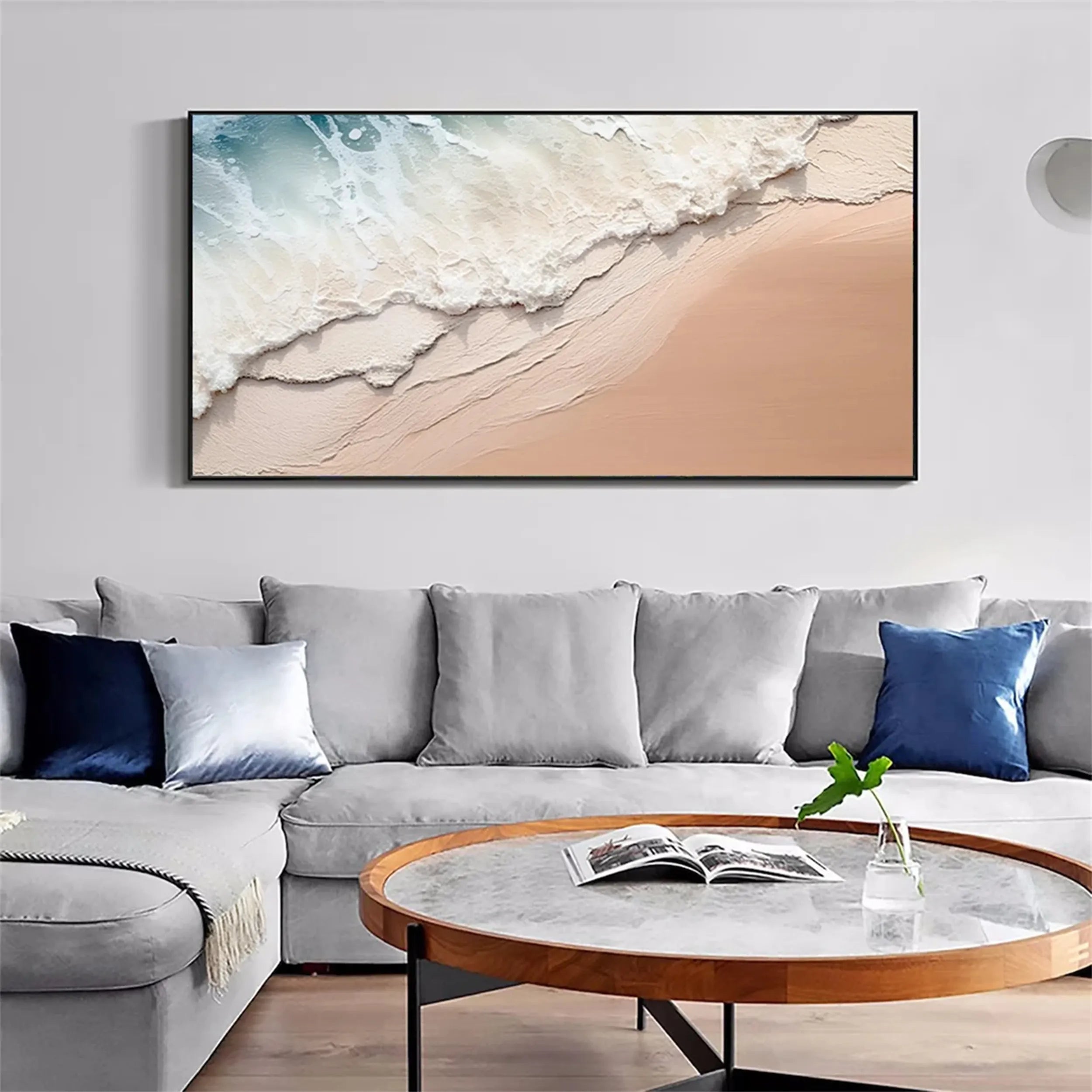 Large Textured Beach Wall Art | Abstract Ocean Wave & Sand Canvas #ZZ 076