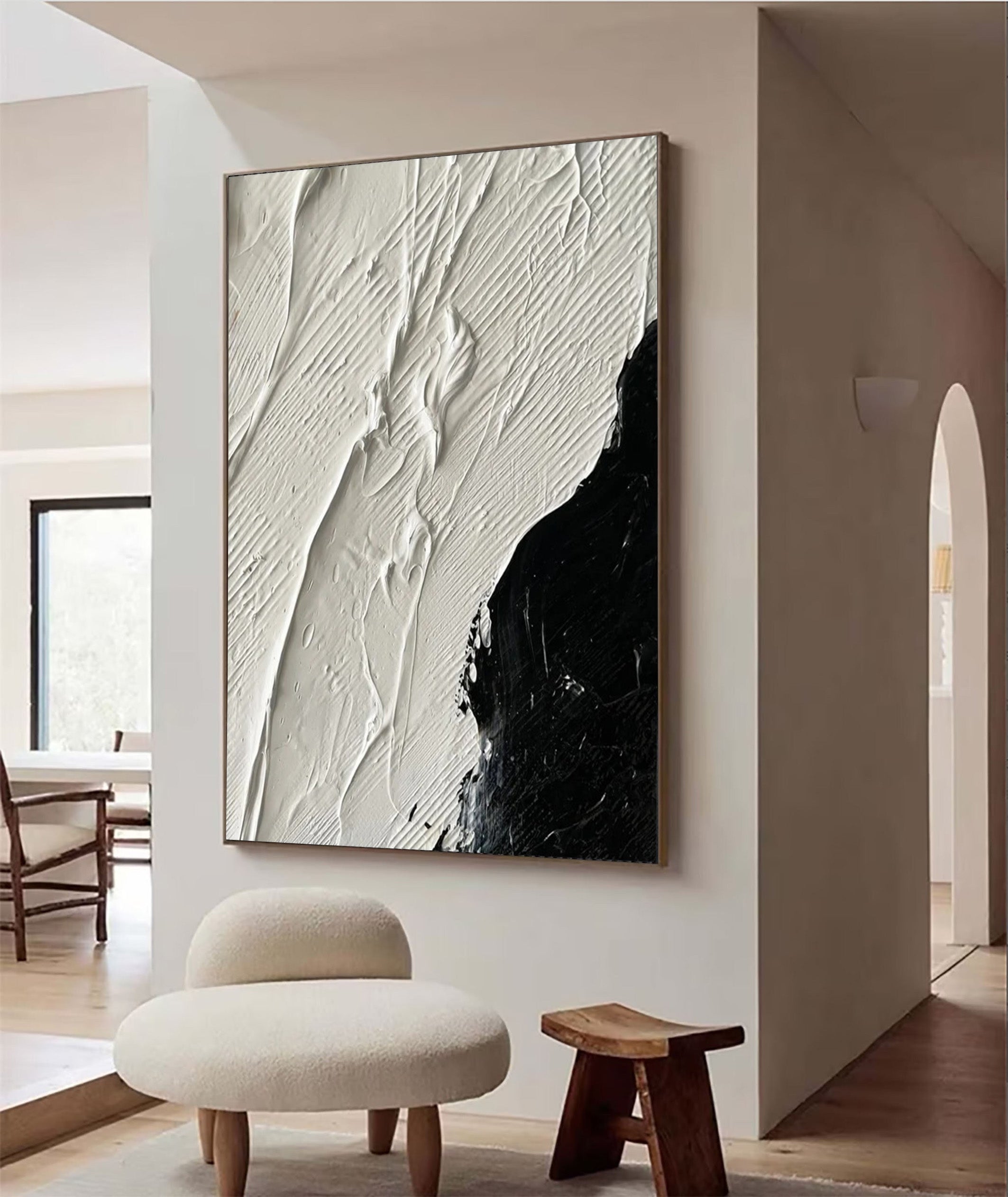 Black and White Textured Abstract Oil Painting - Modern Minimalist #JJ 056