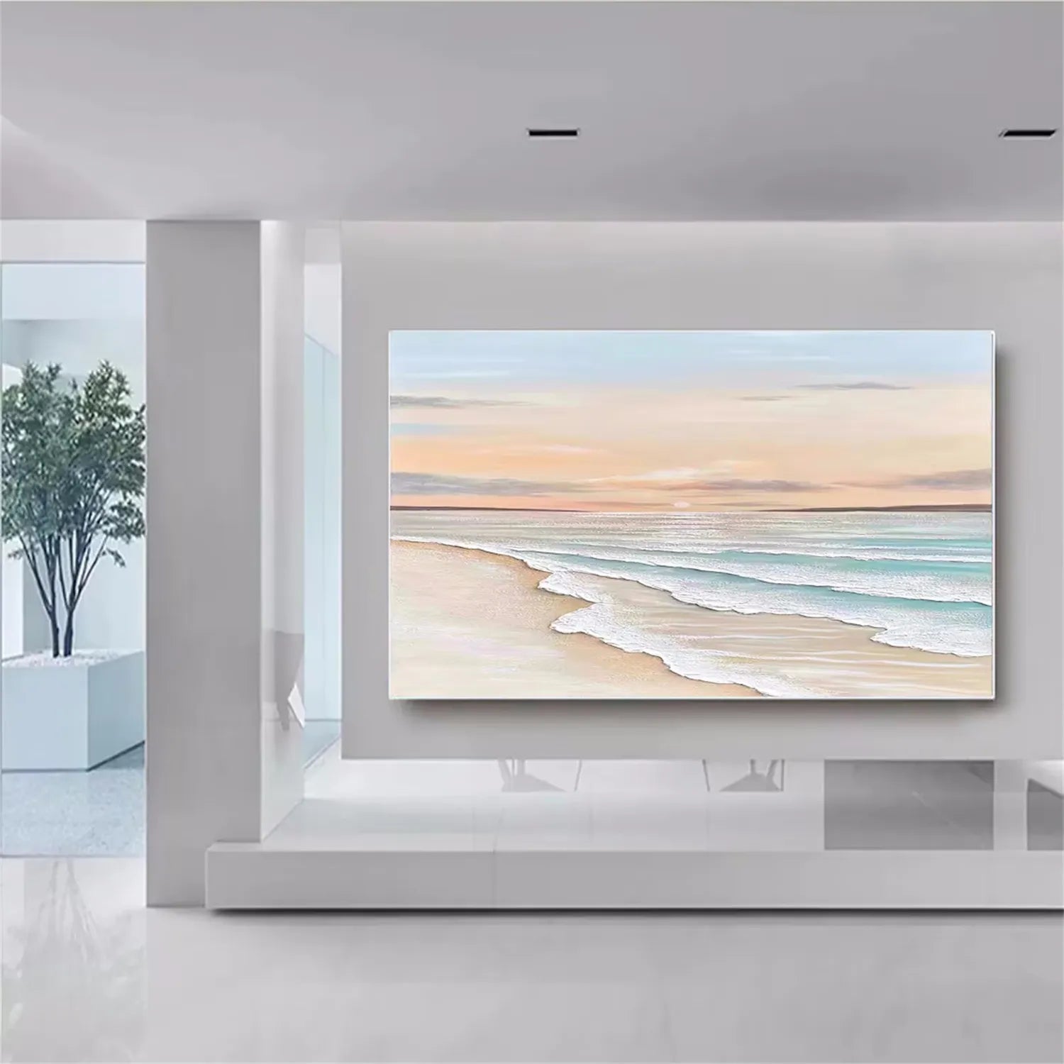 Oversized Coastal Artwork | Modern Beach Painting Above Couch #ZZ 057