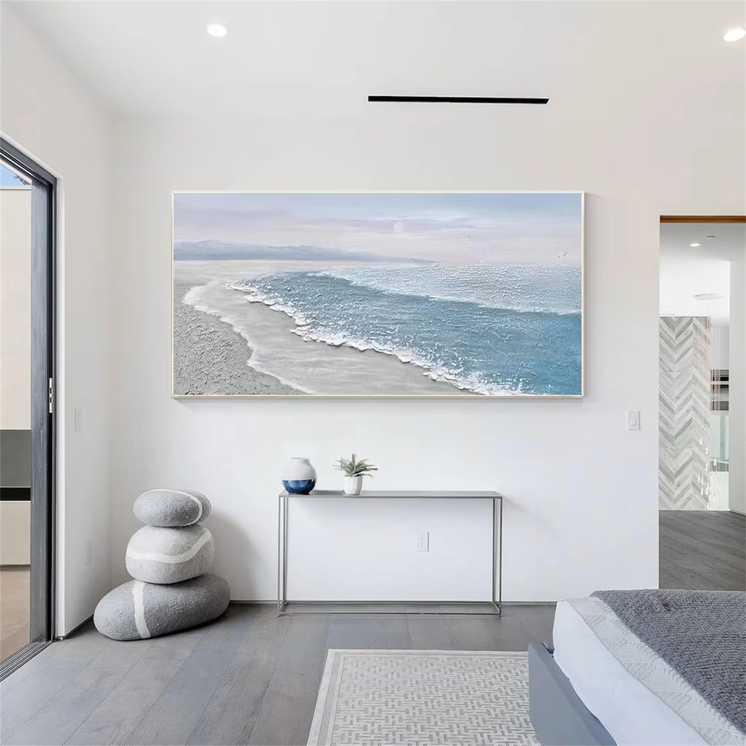 Textured Ocean Wave Wall Art | Large Serene Beach Scene Painting #ZZ 055