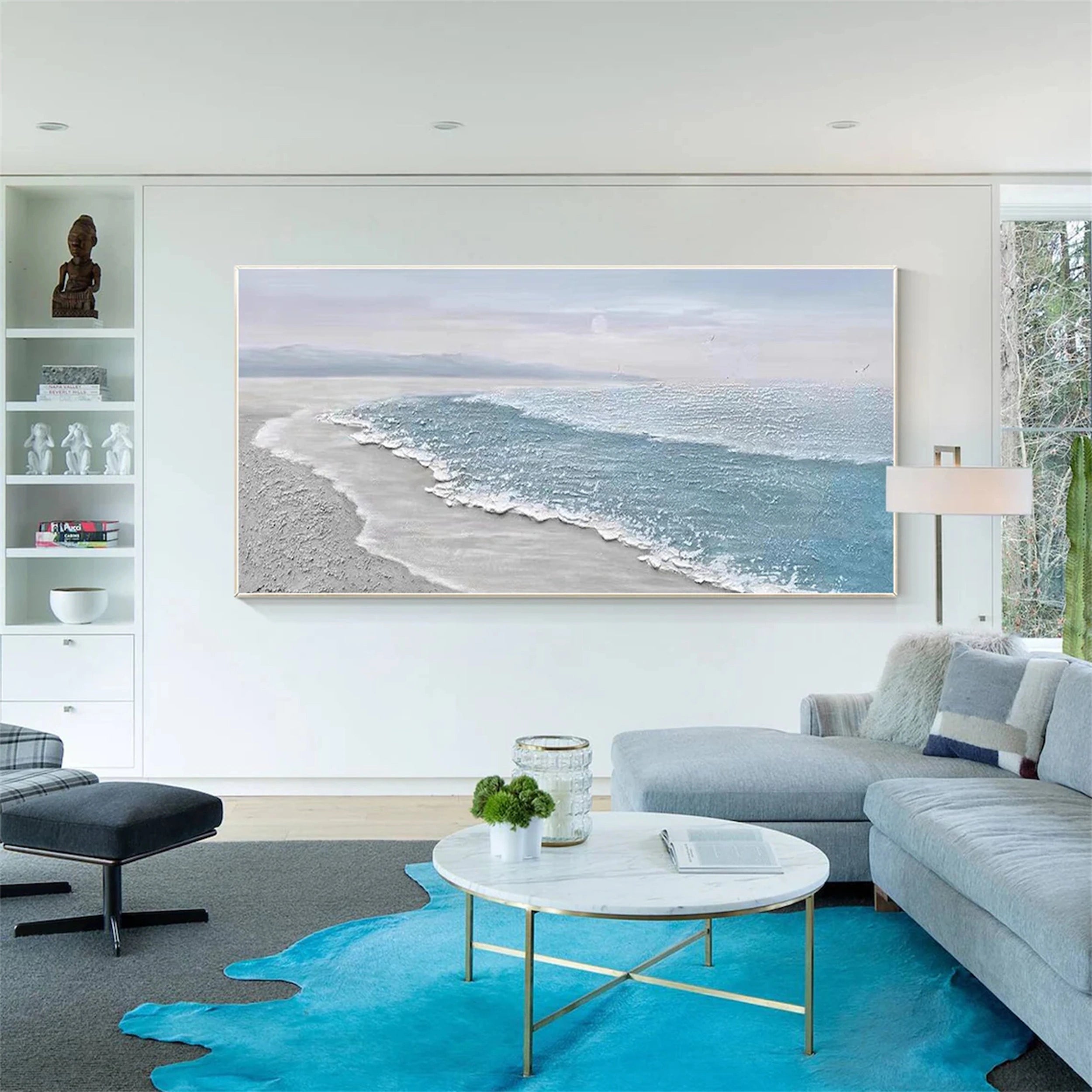 Textured Ocean Wave Wall Art | Large Serene Beach Scene Painting #ZZ 055