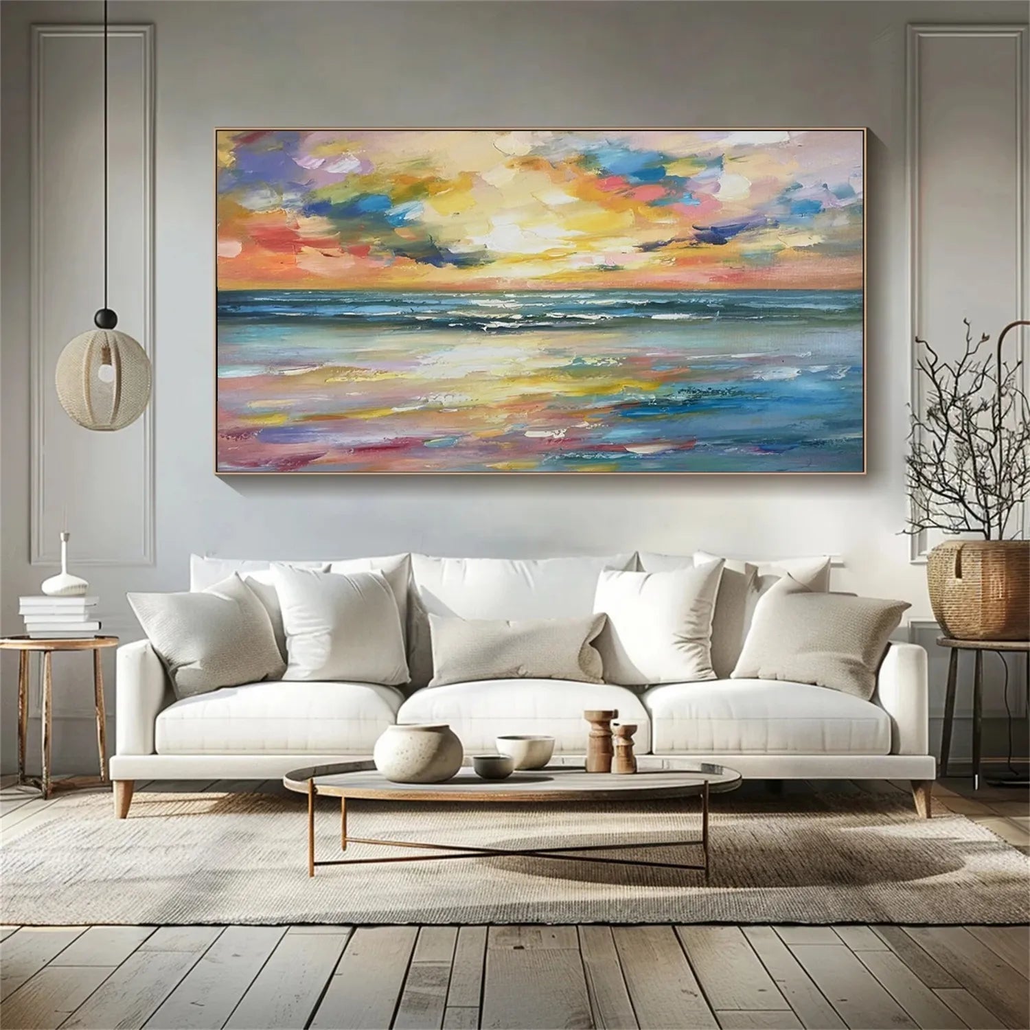 Colorful Sunset Seascape Art - Textured Ocean Oil Painting #JJ 192