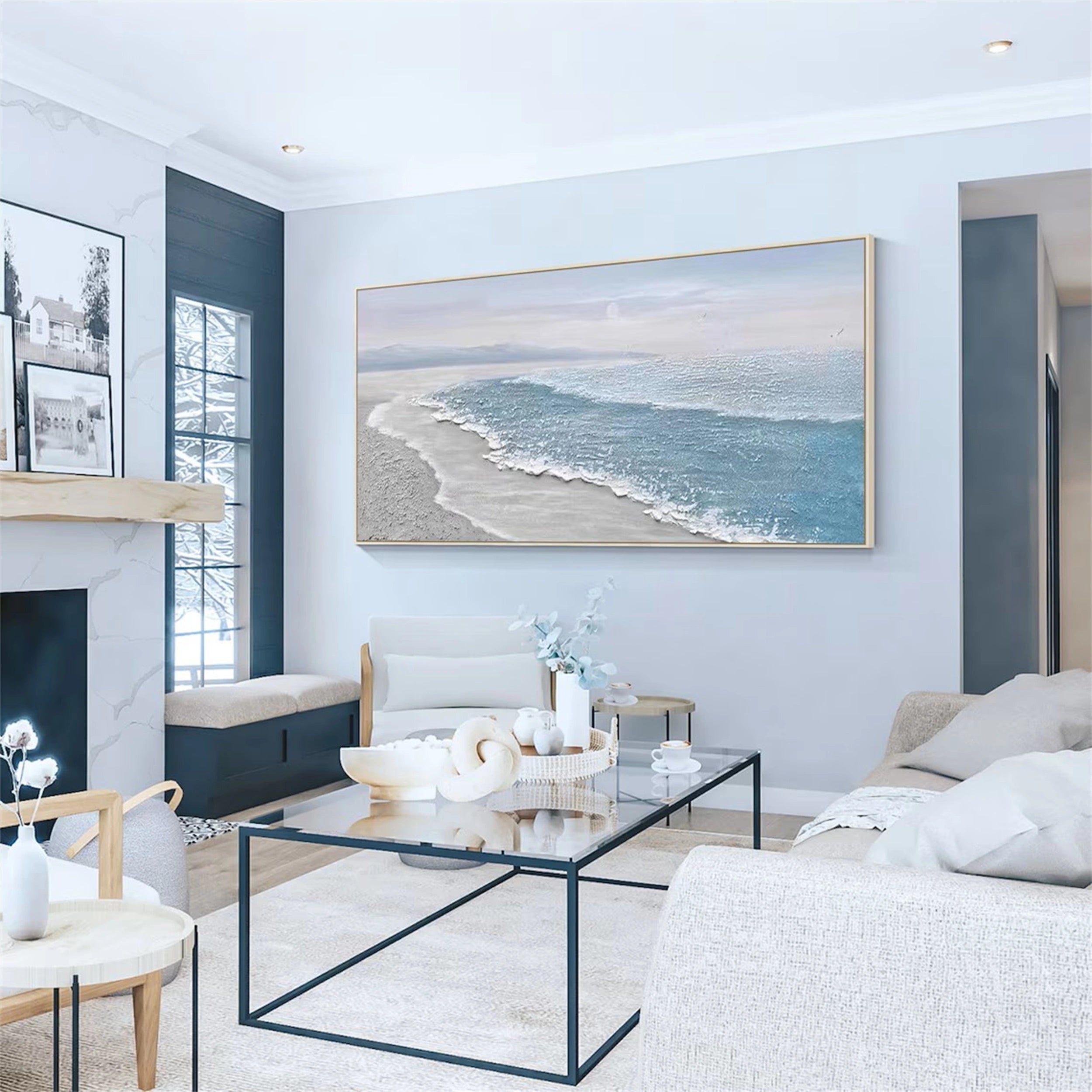 Textured Ocean Wave Wall Art | Large Serene Beach Scene Painting #ZZ 055