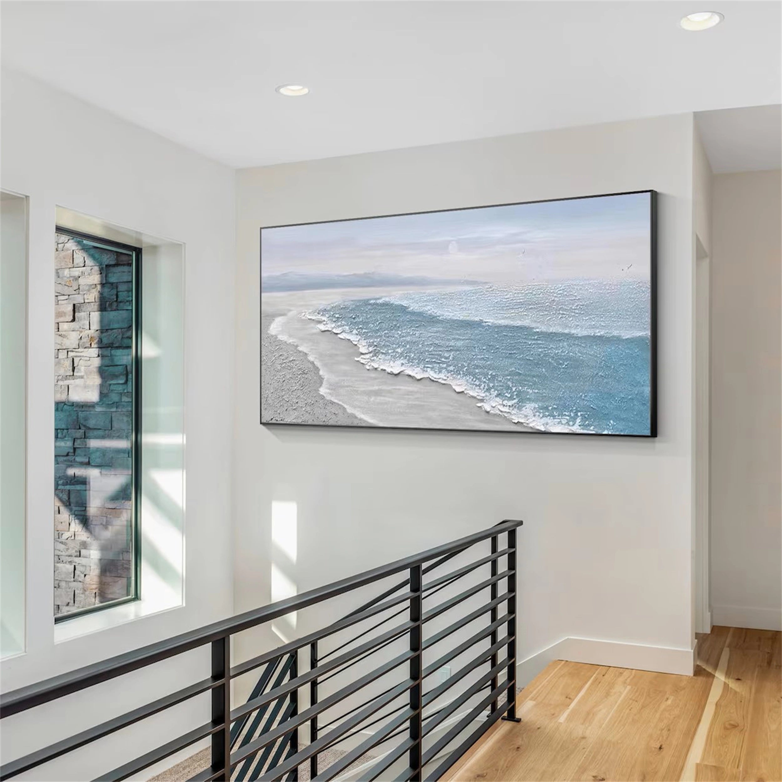 Textured Ocean Wave Wall Art | Large Serene Beach Scene Painting #ZZ 055