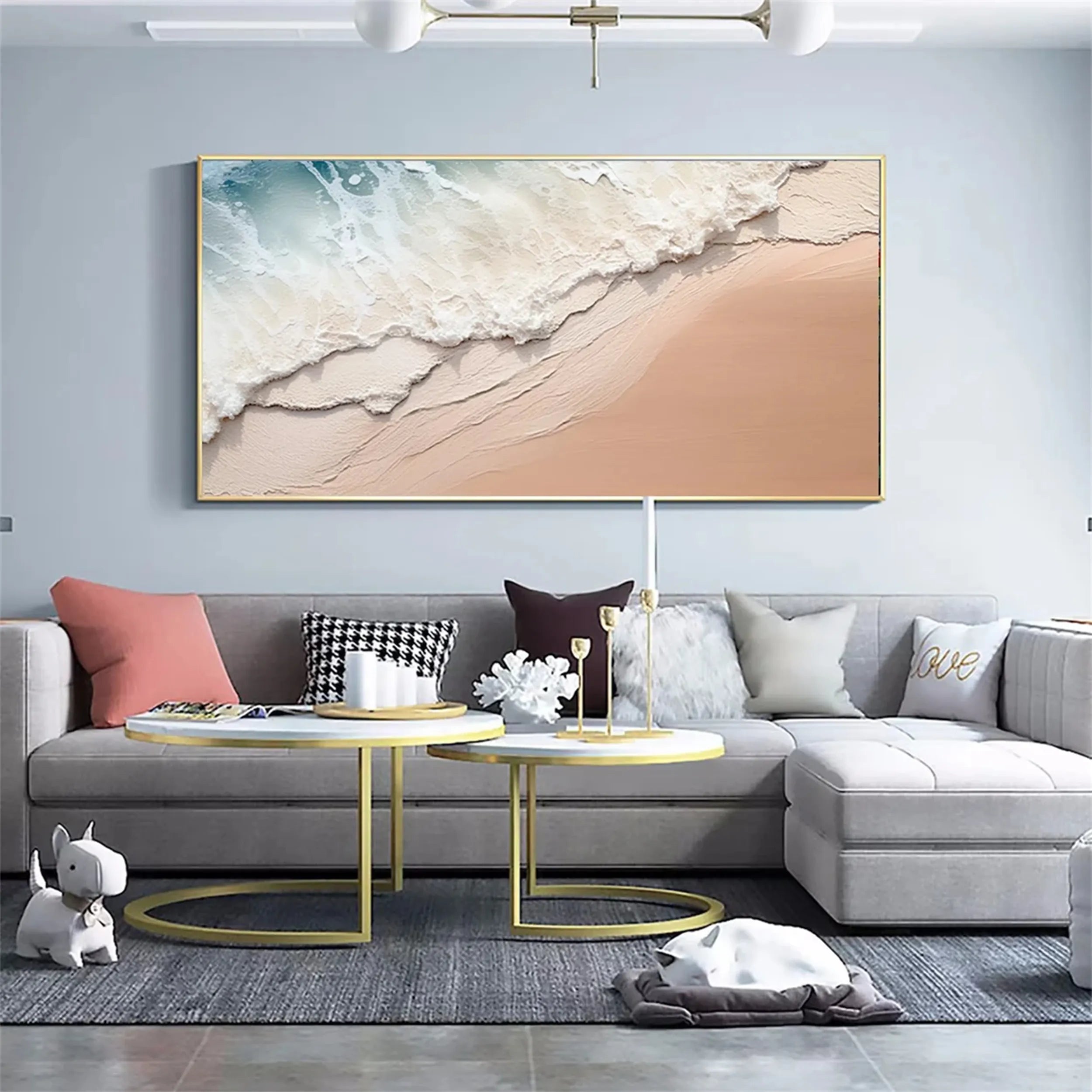 Large Textured Beach Wall Art | Abstract Ocean Wave & Sand Canvas #ZZ 076