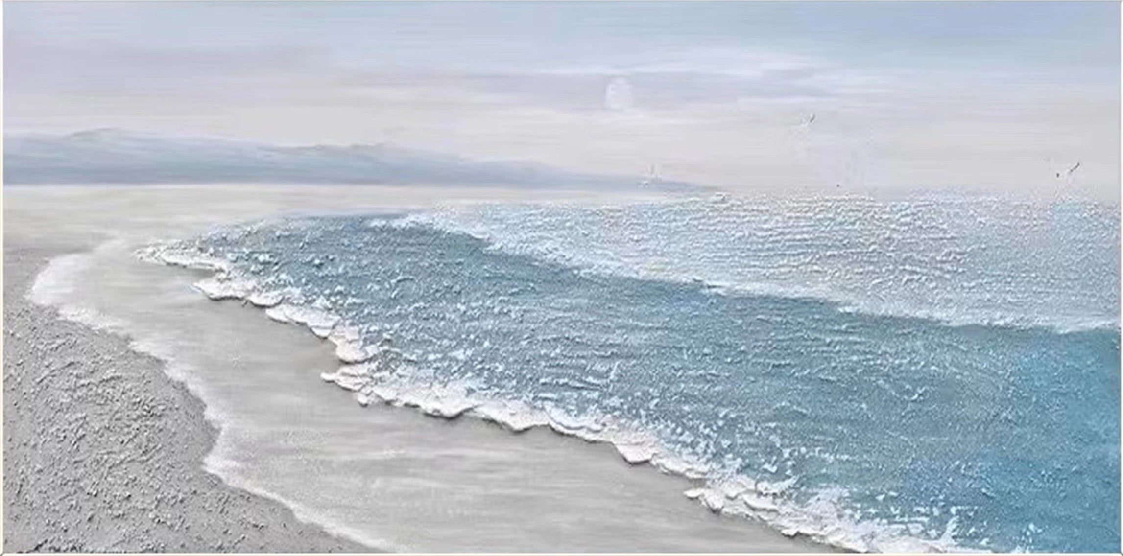 Textured Ocean Wave Wall Art | Large Serene Beach Scene Painting #ZZ 055