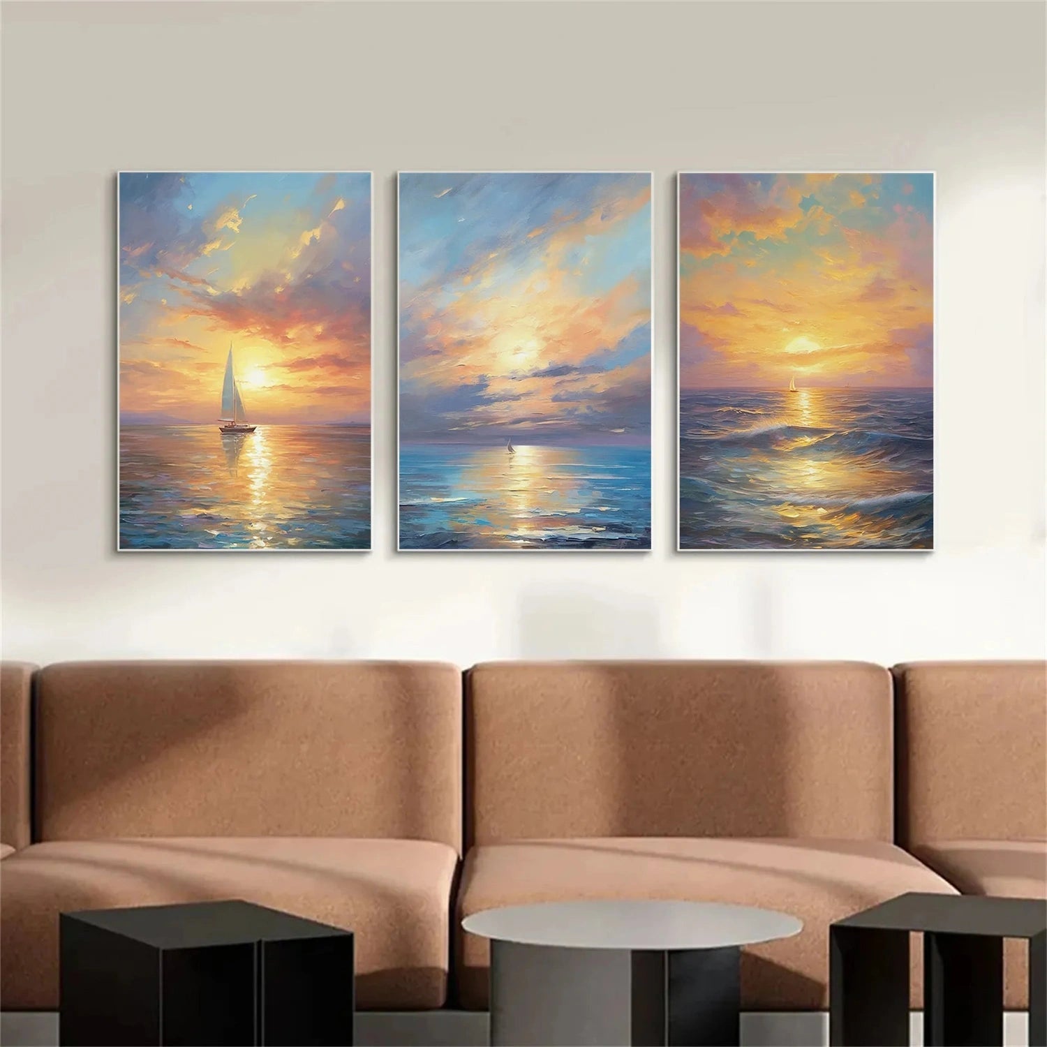 Sailboat Sunrise Seascape Art - Abstract Ocean Wall Art #JJ 207