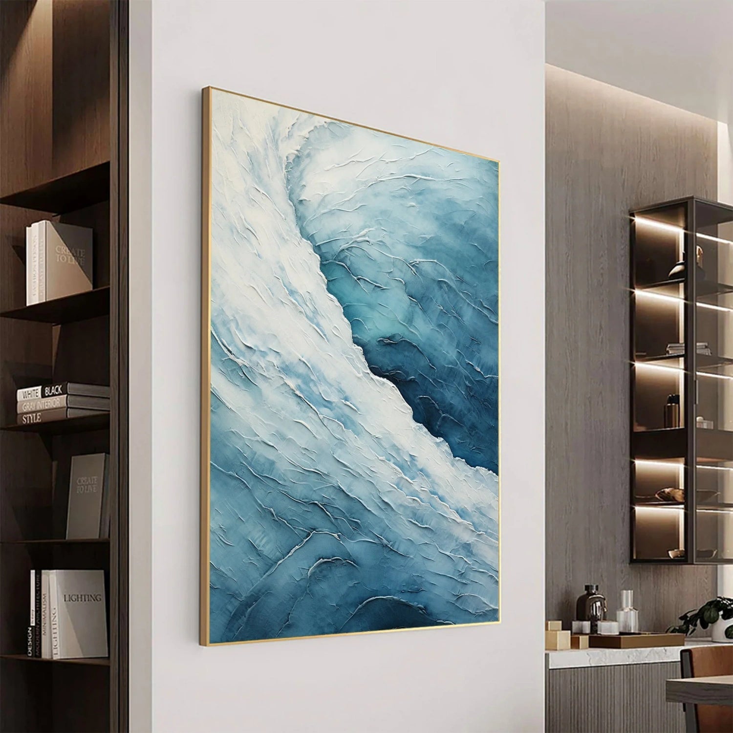 Modern Blue Wave Textured Abstract Oil Painting - Ocean Art # JJ119