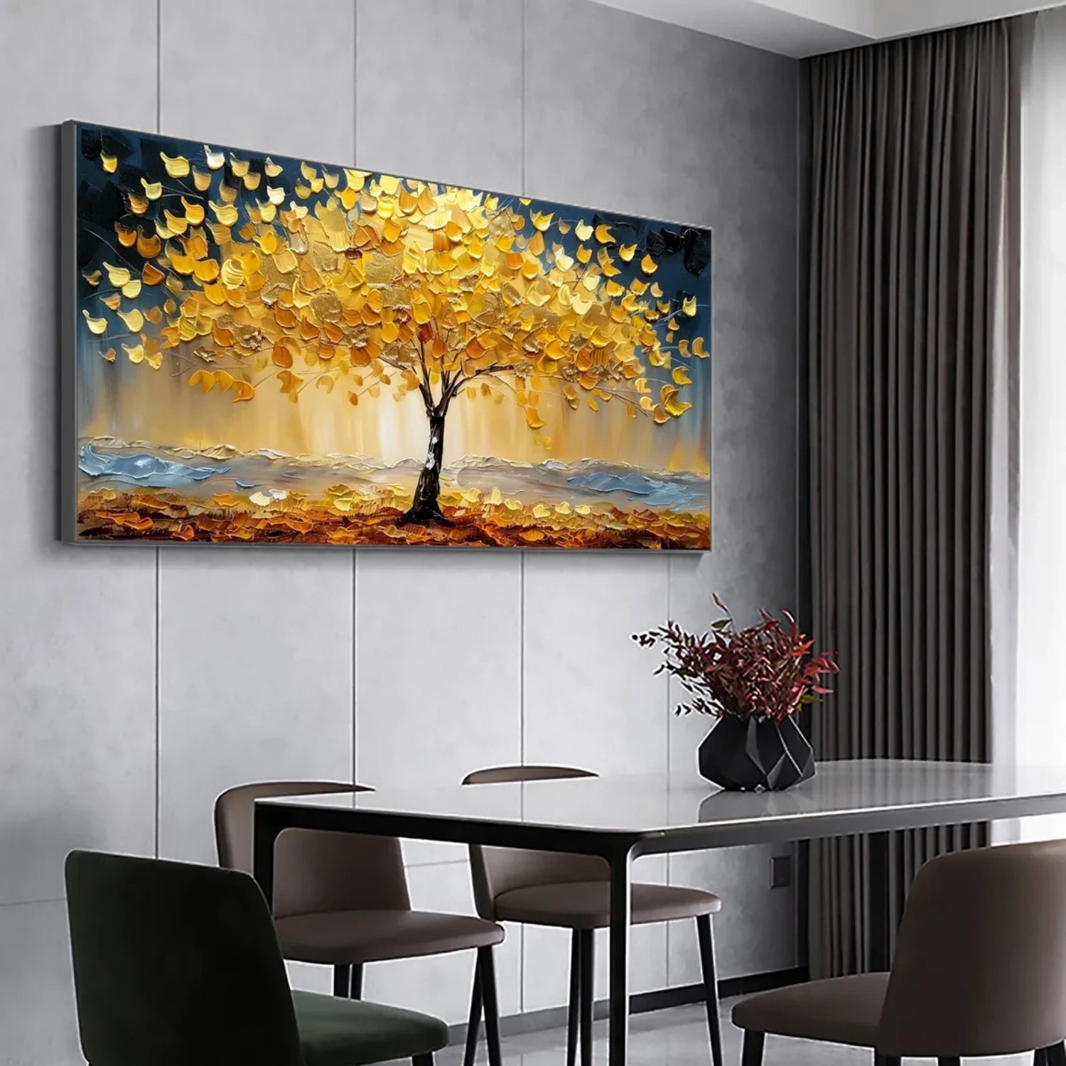 Textured Golden Leaf Tree Painting | Hand-Painted Art#JJ 317