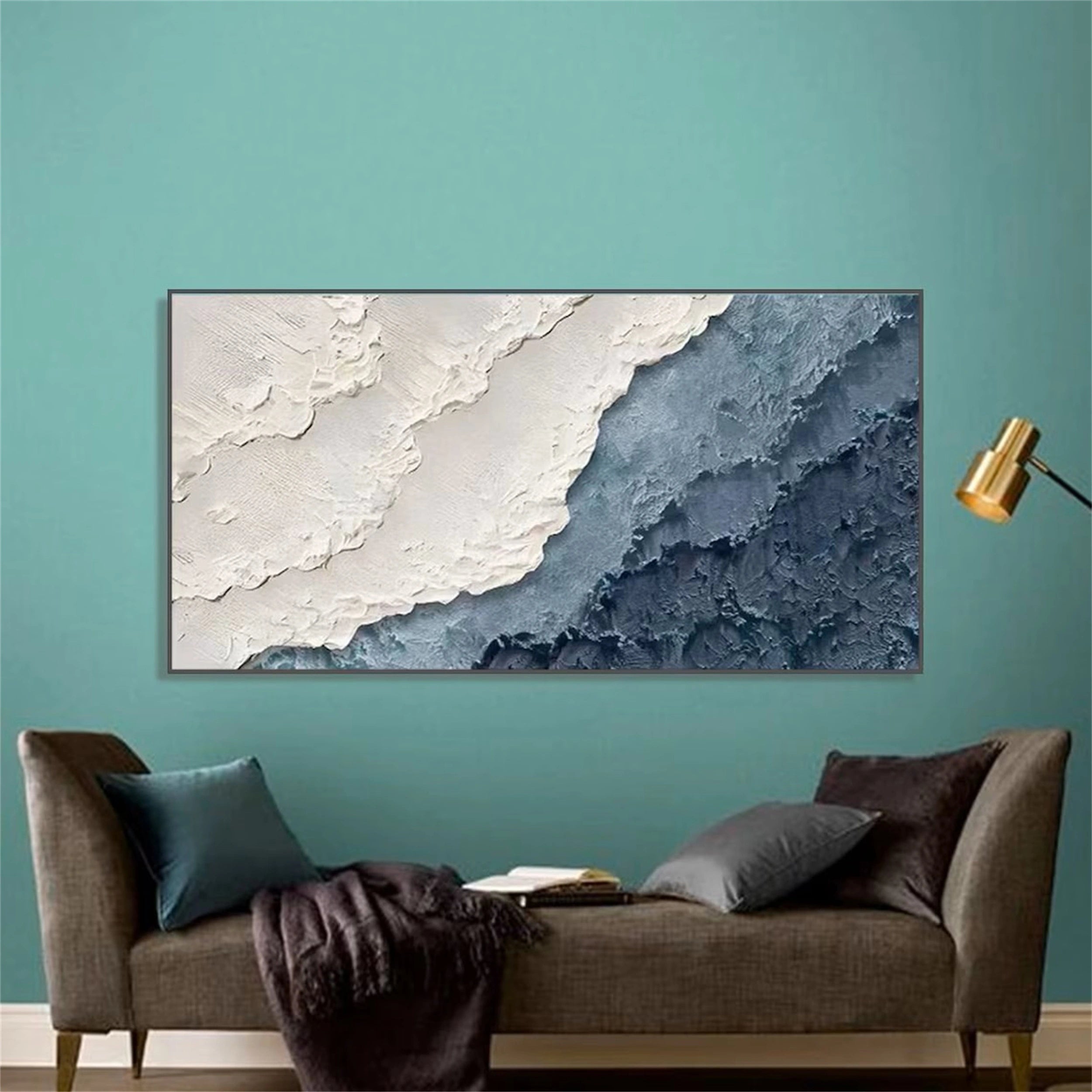 Textured White Blue Ocean Waves Abstract Wall Art #JJ 269