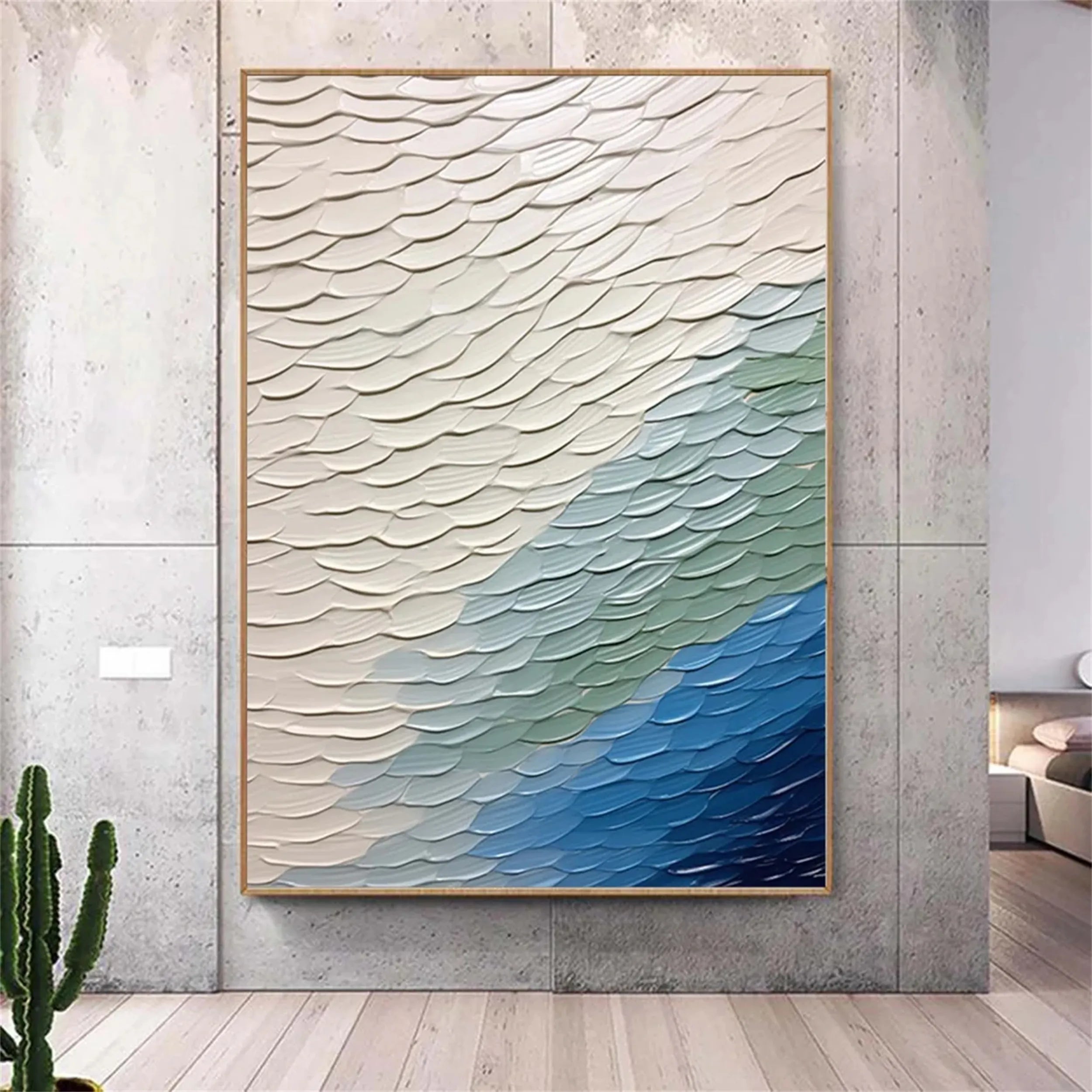 Unique White Blue Green Textured Abstract - Modern Serene Art Gift #JJ 128