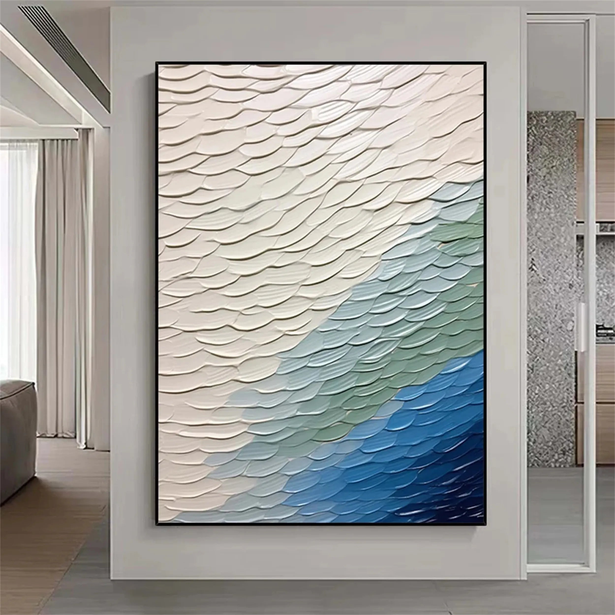 Unique White Blue Green Textured Abstract - Modern Serene Art Gift #JJ 128