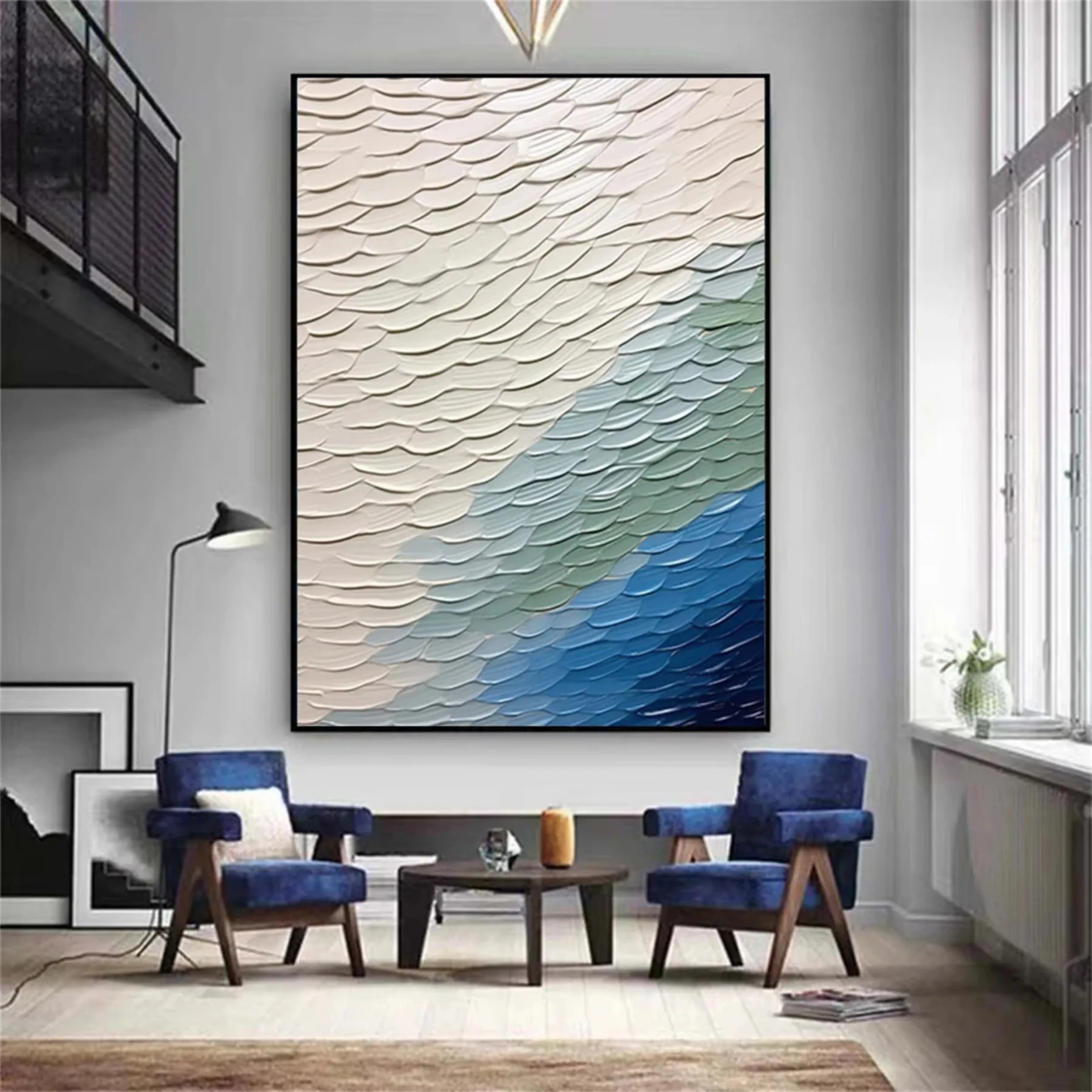 Unique White Blue Green Textured Abstract - Modern Serene Art Gift #JJ 128