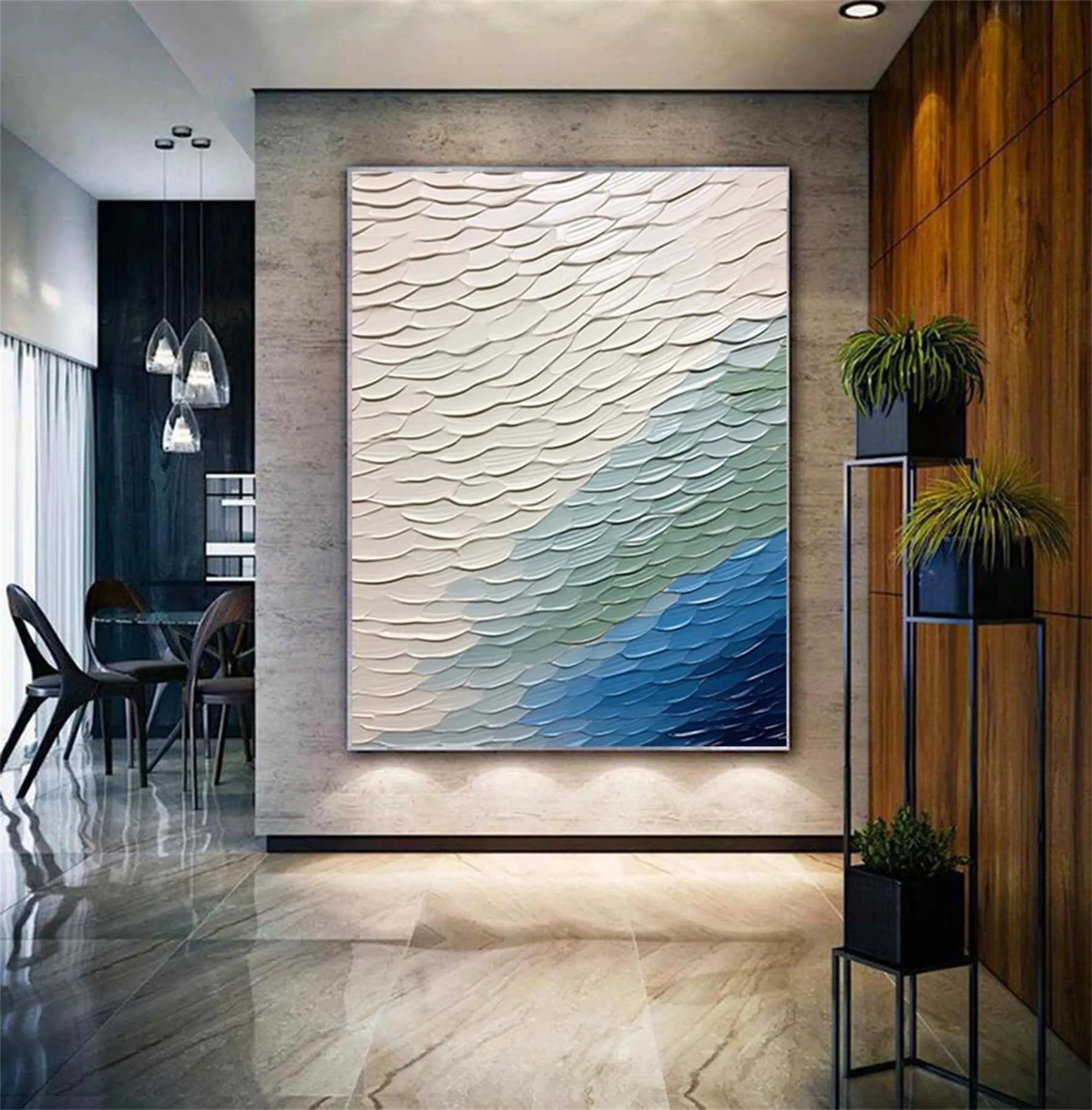 Unique White Blue Green Textured Abstract - Modern Serene Art Gift #JJ 128