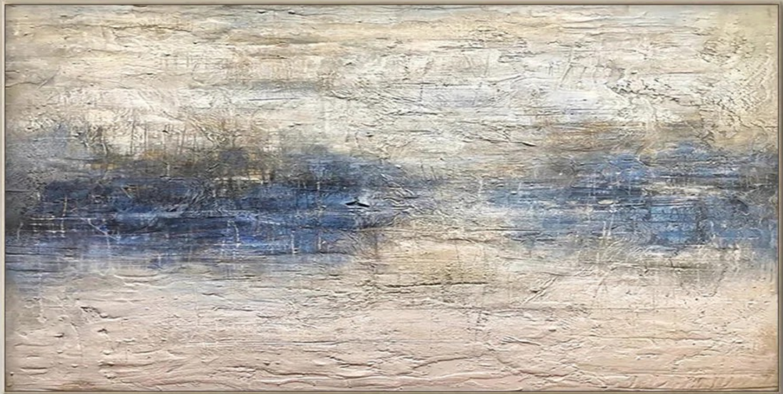 Handmade Abstract Ocean Art | Textured Blue, White & Beige Art #TC 066