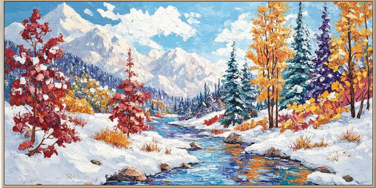 Colorful Winter Scenery Wall Art | Original Mountain & Forest Oil Painting #TB 087
