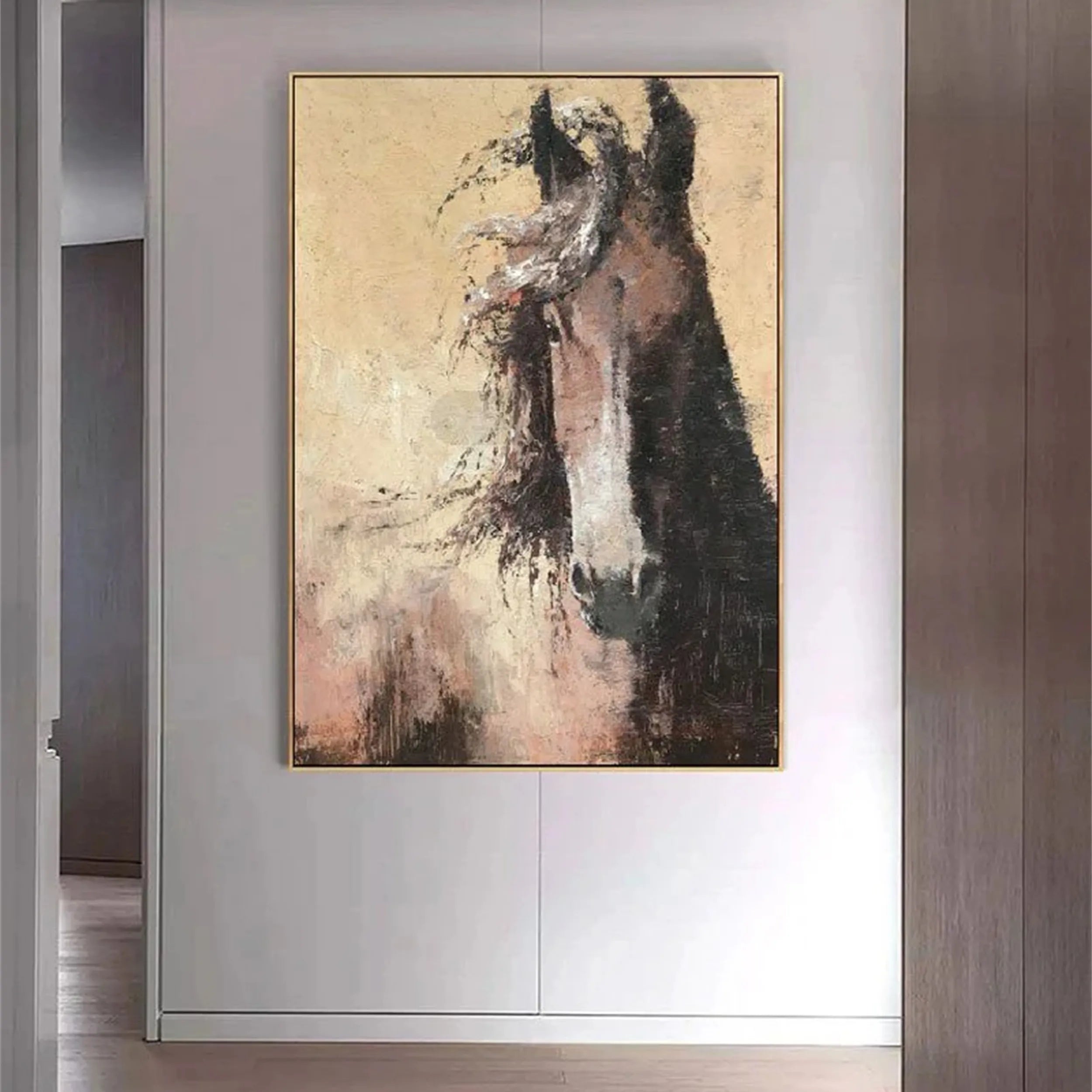 Large Abstract Brown Horse Canvas: Expressive Equine Art #ZZ 025