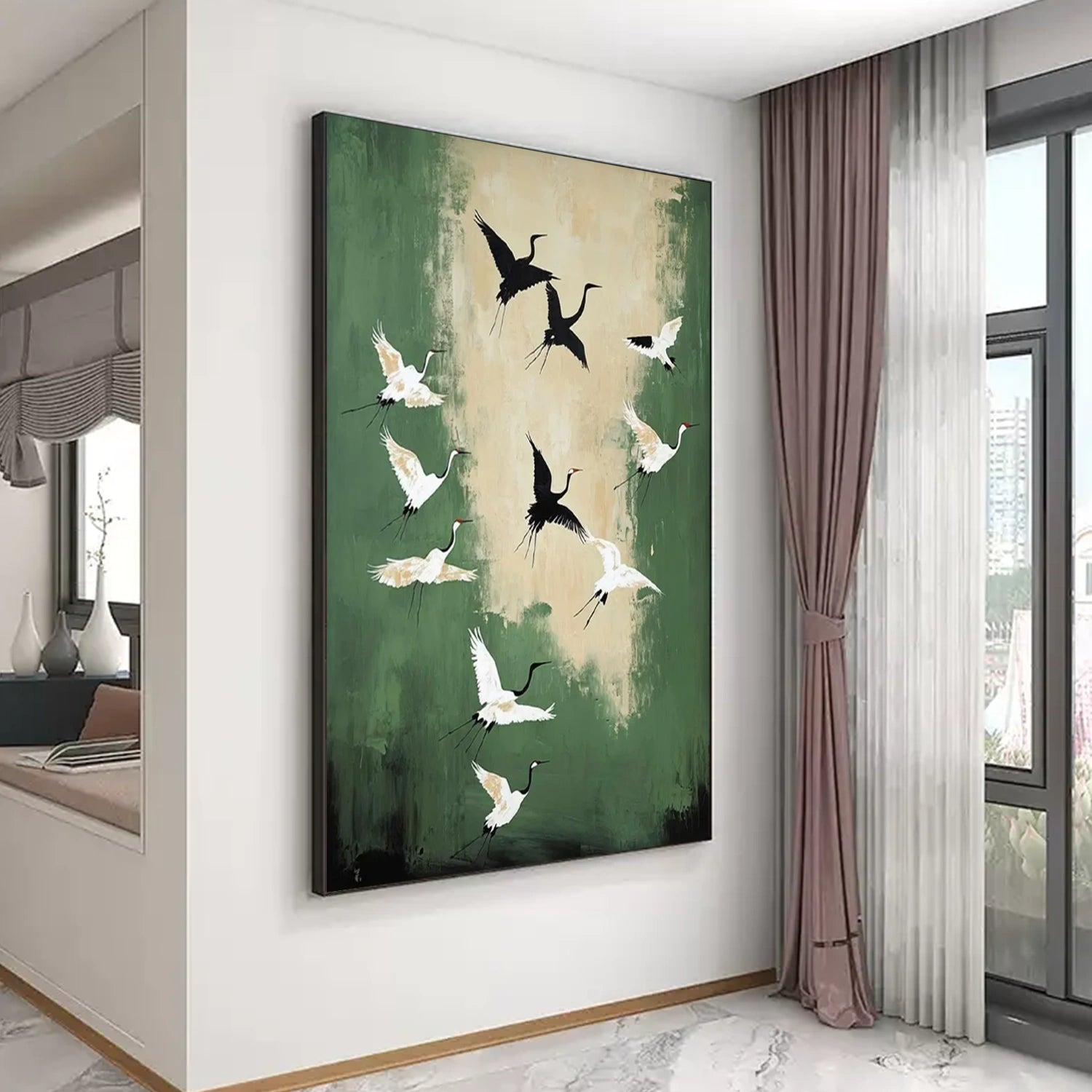Flying Cranes Artwork: Modern Minimalist Bird Decor #ZZ 033