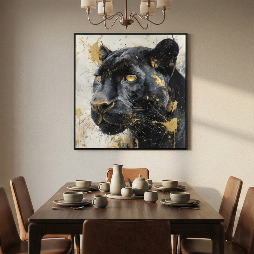 Midnight Gold Panther Portrait Painting