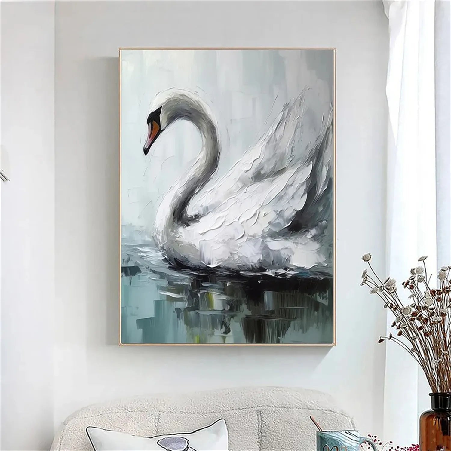 White Swan Wall Art | Large Textured Bird Painting Canvas #ZZ 210