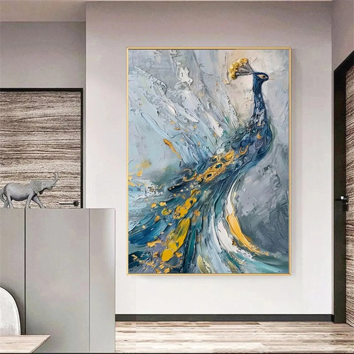 Abstract Peacock Wall Art | Large Textured Bird Painting #ZZ 206