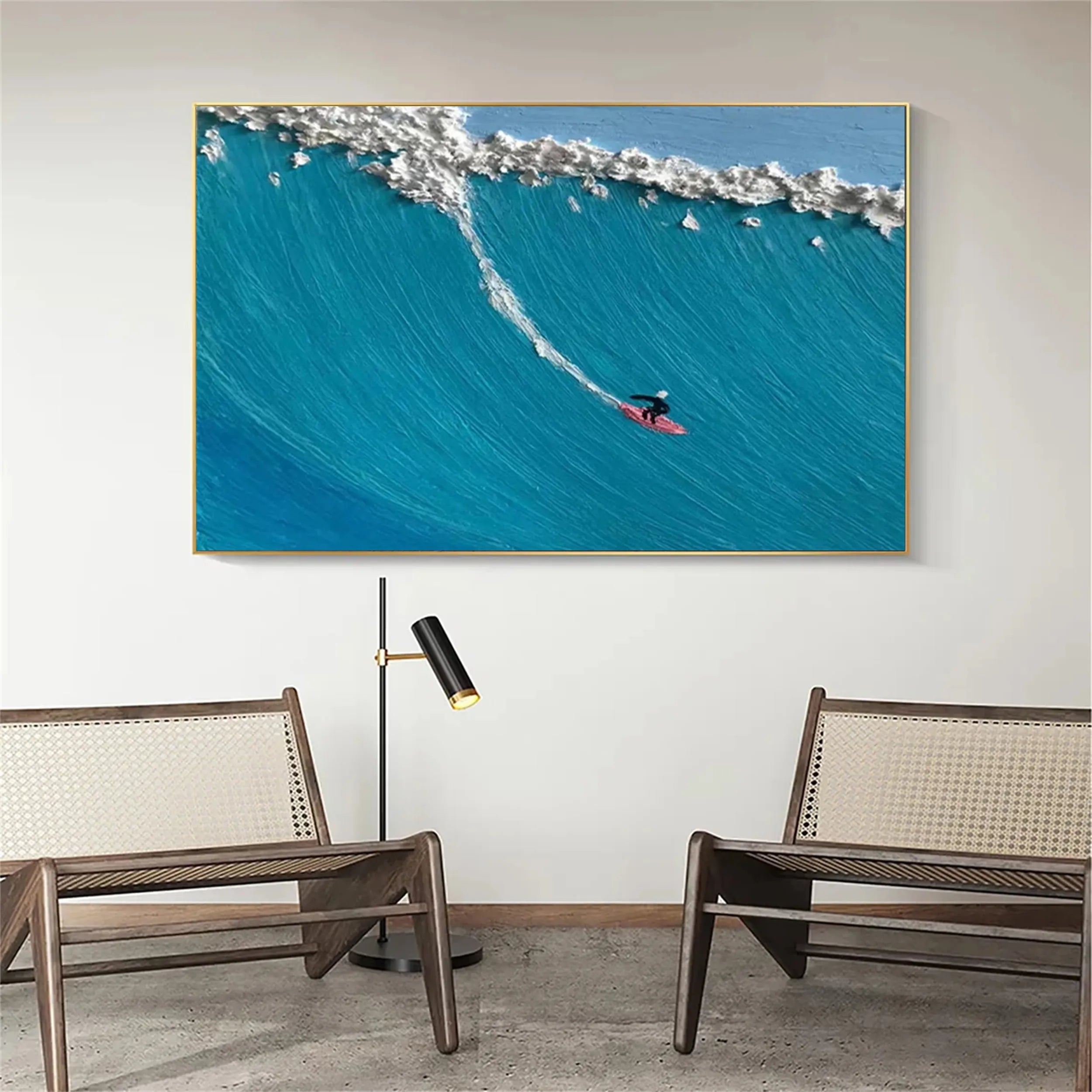Blue Surfing Textured Abstract Oil Painting - Sport Art for Wall Decor #JJ 185