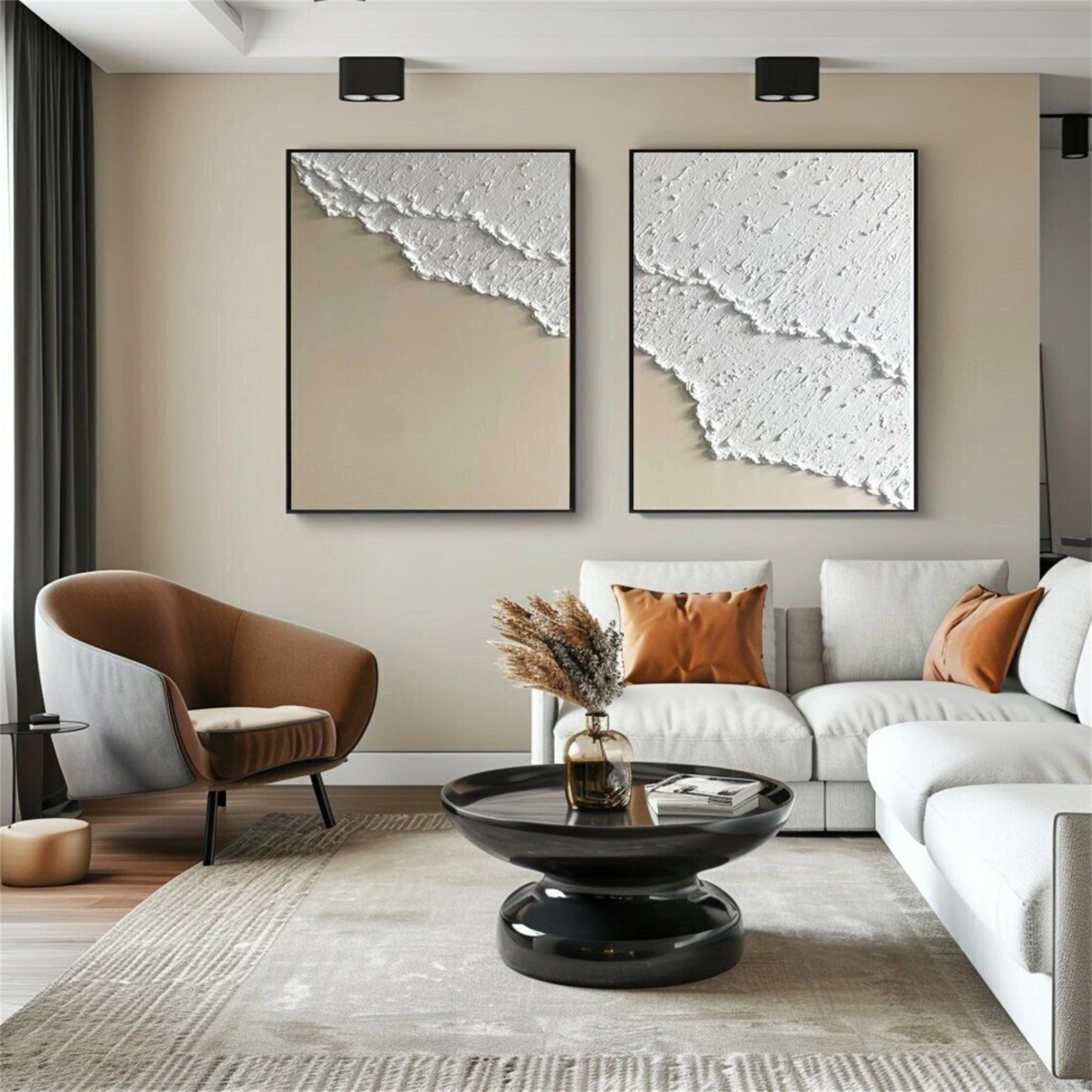 Large Neutral Artwork Set for Living Room | 2 Vertical Coastal Panels #ZZ 085