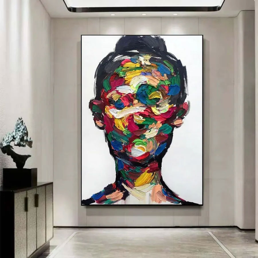 Colorful Abstract Portrait Wall Art | Large Vertical Textured Painting #ZZ 205