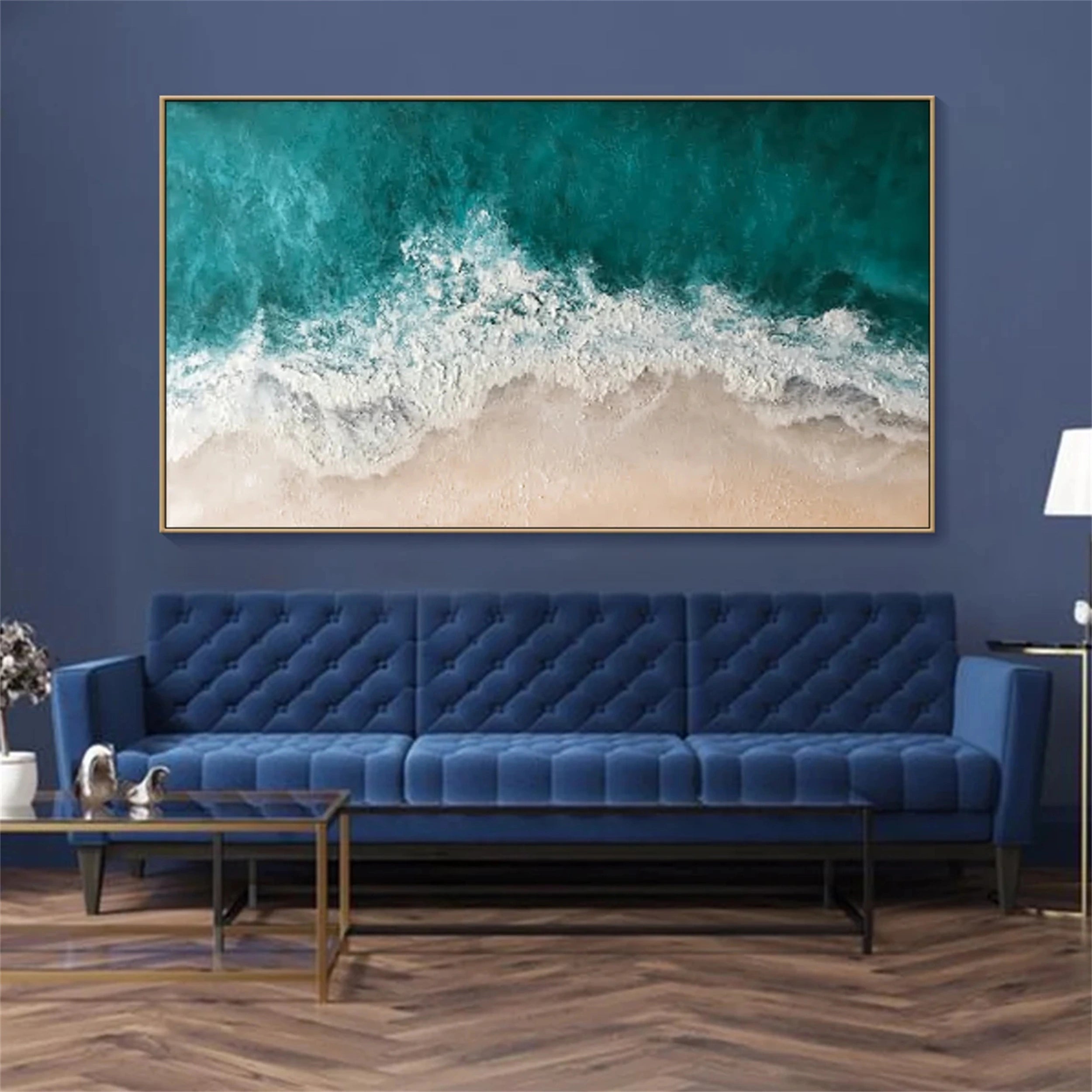 Handmade 3D Textured Blue Ocean Painting Wall Art Home Decor #JJ 252