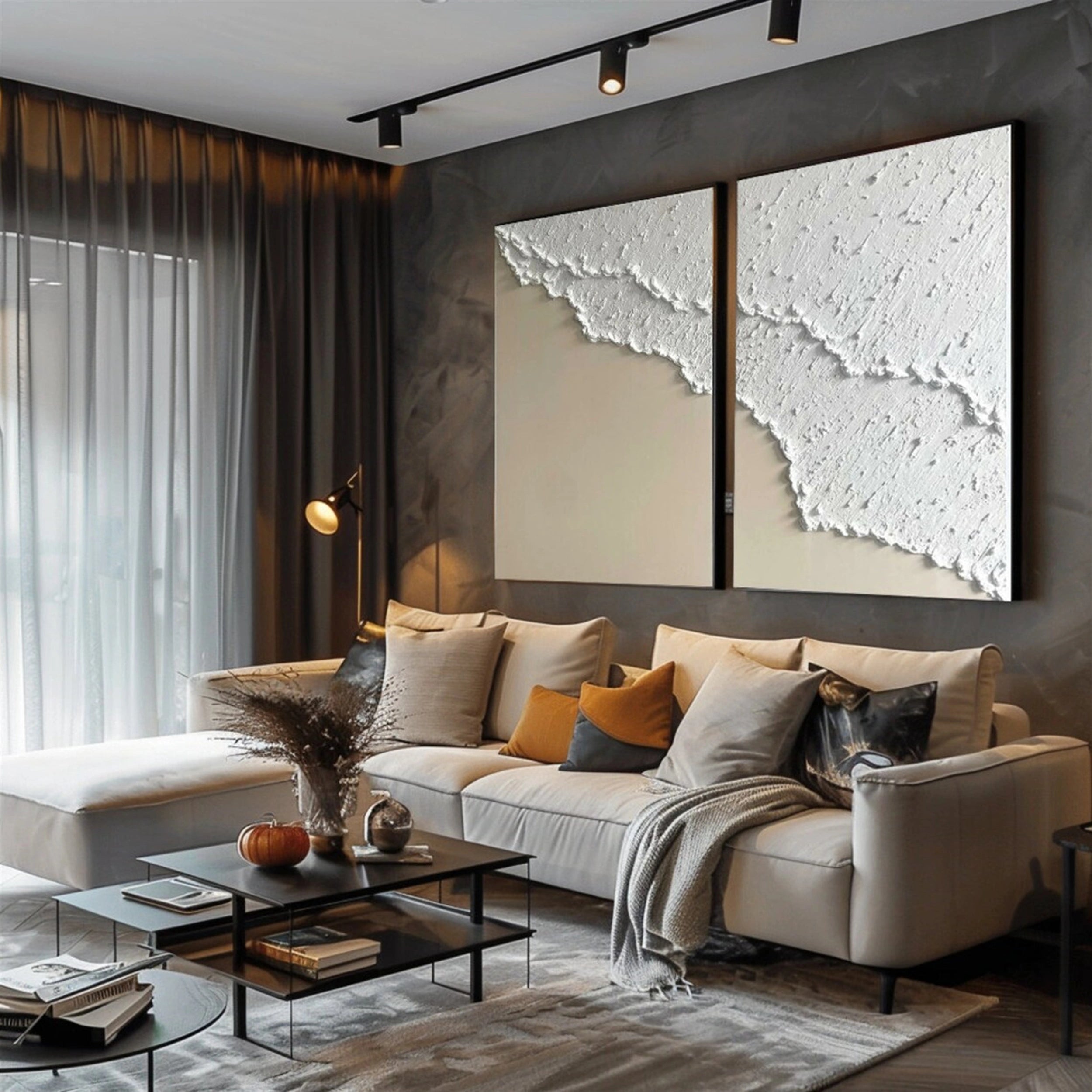 Large Neutral Artwork Set for Living Room | 2 Vertical Coastal Panels #ZZ 085