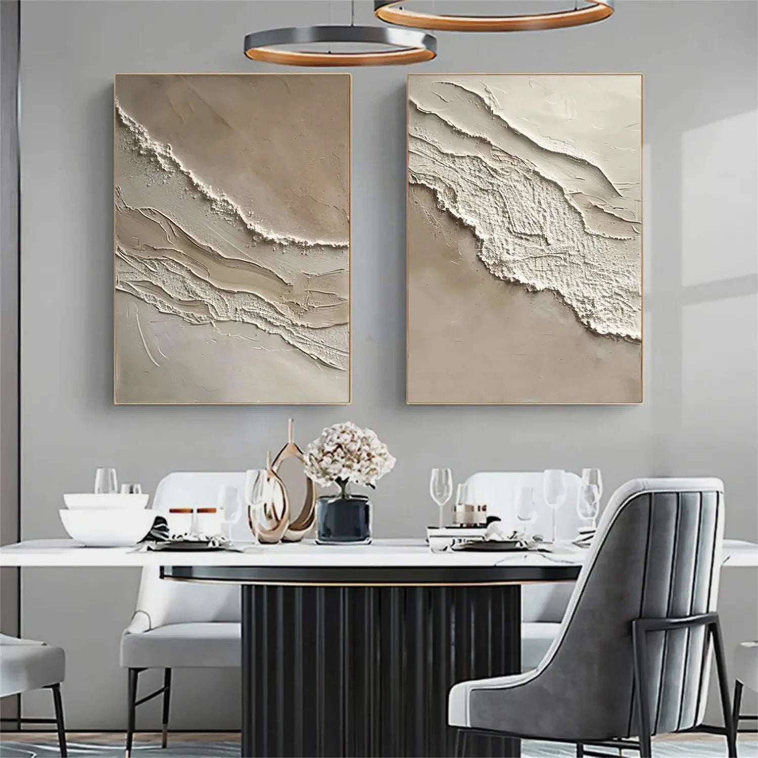 Textured Beach Diptych: Abstract Coastal Wall Art Set of 2 #ZZ 050