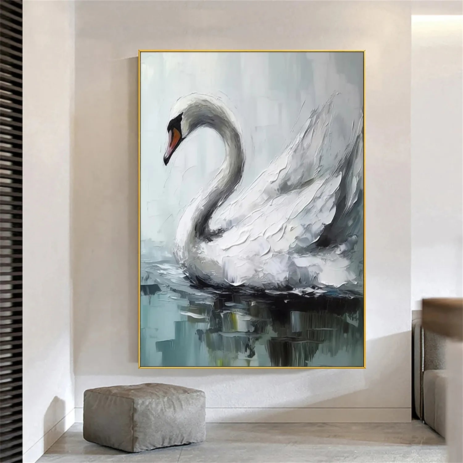 White Swan Wall Art | Large Textured Bird Painting Canvas #ZZ 210