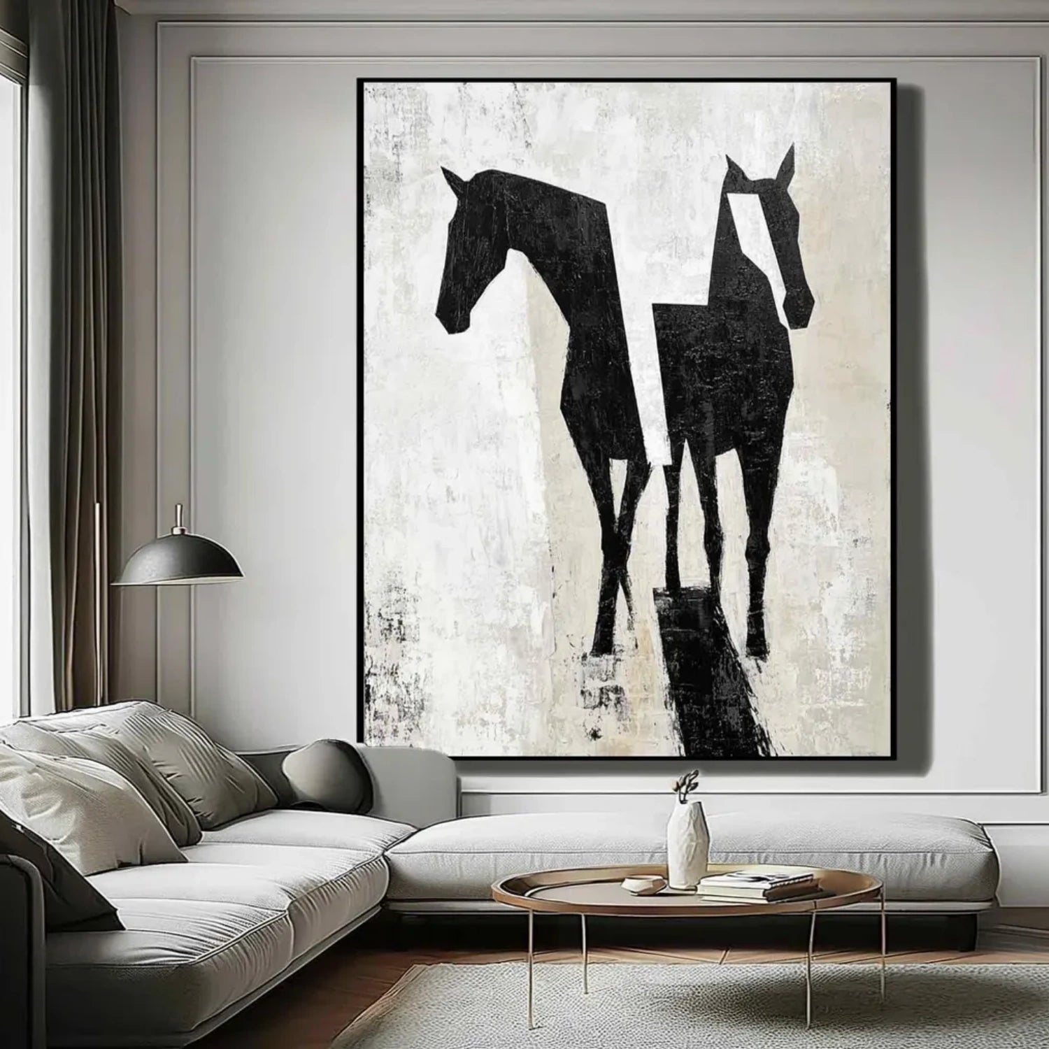 Contemporary Horse Duo: Subtle Abstract Animal Canvas #ZZ 035